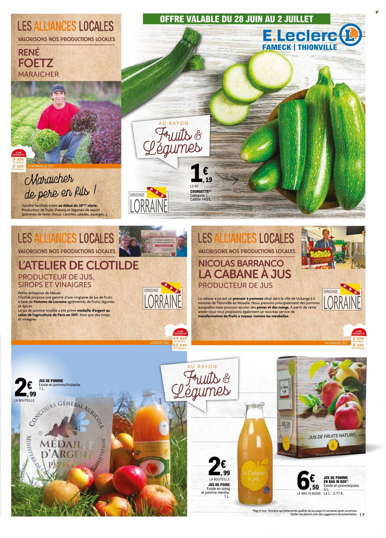thumbnail - Catalogue E.Leclerc - 29/06/2022 - 09/07/2022 - Produits soldés - fraises, carotte, courgette, menthe, jus de pomme. Page 7.
