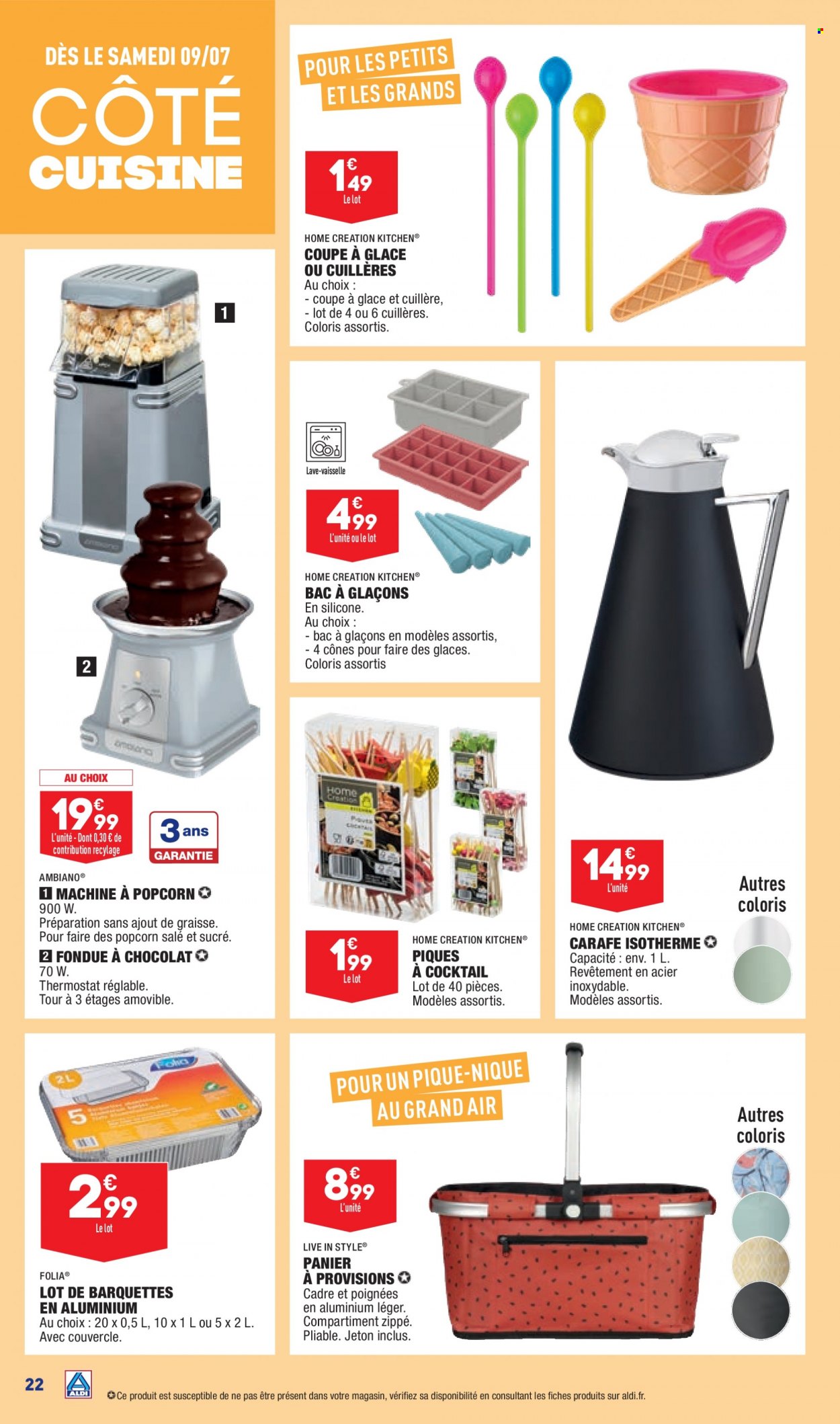 thumbnail - Catalogue ALDI - 05/07/2022 - 11/07/2022 - Produits soldés - biscuits, popcorn, carafe, cônes, panier à provisions. Page 24.