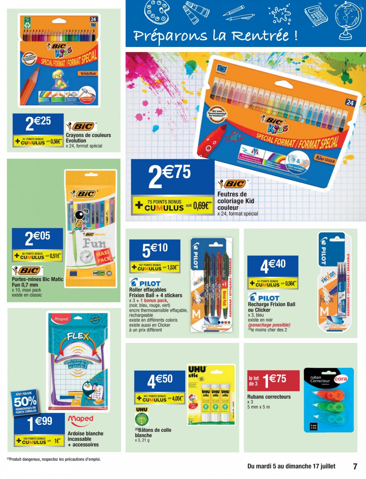 thumbnail - Catalogue Migros France - 05/07/2022 - 17/07/2022 - Produits soldés - crayon, BIC, feutre, tube de colle, coloriage. Page 7.