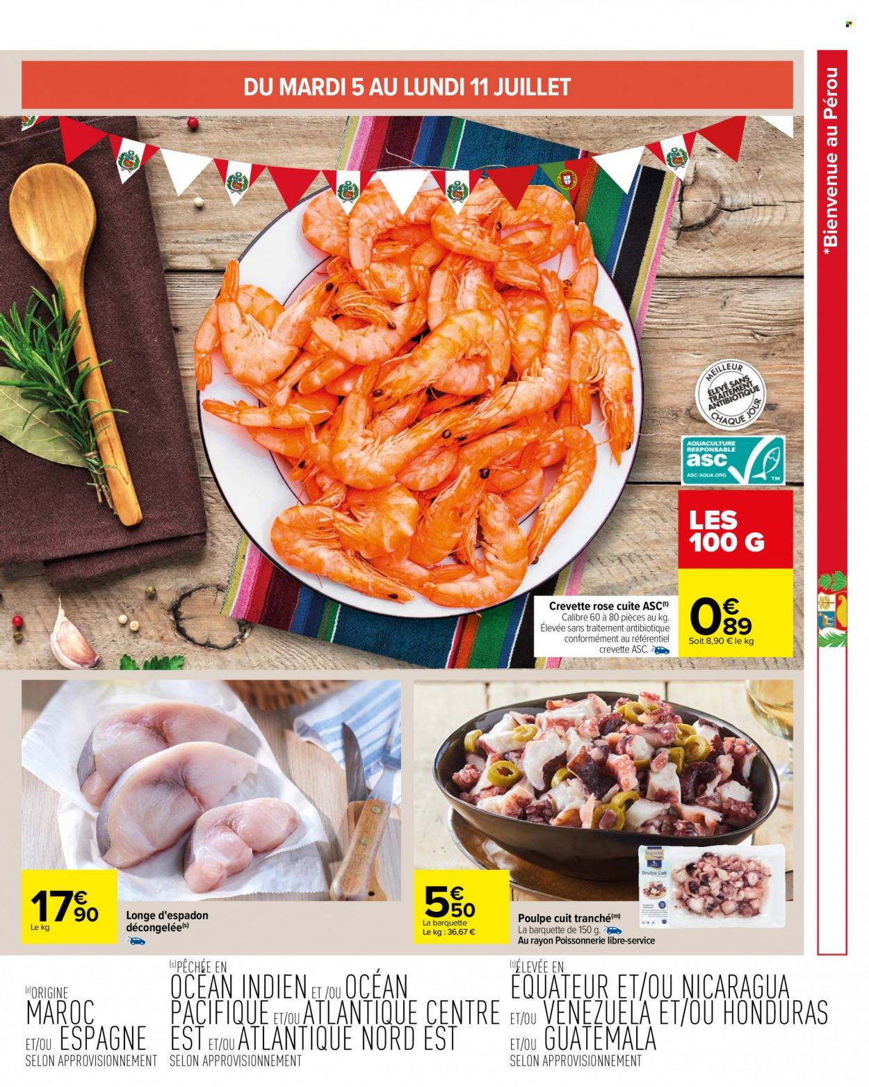 thumbnail - Catalogue Carrefour Hypermarchés - 05/07/2022 - 18/07/2022 - Produits soldés - crevettes, espadon, poulpe, crevette rosé. Page 5.
