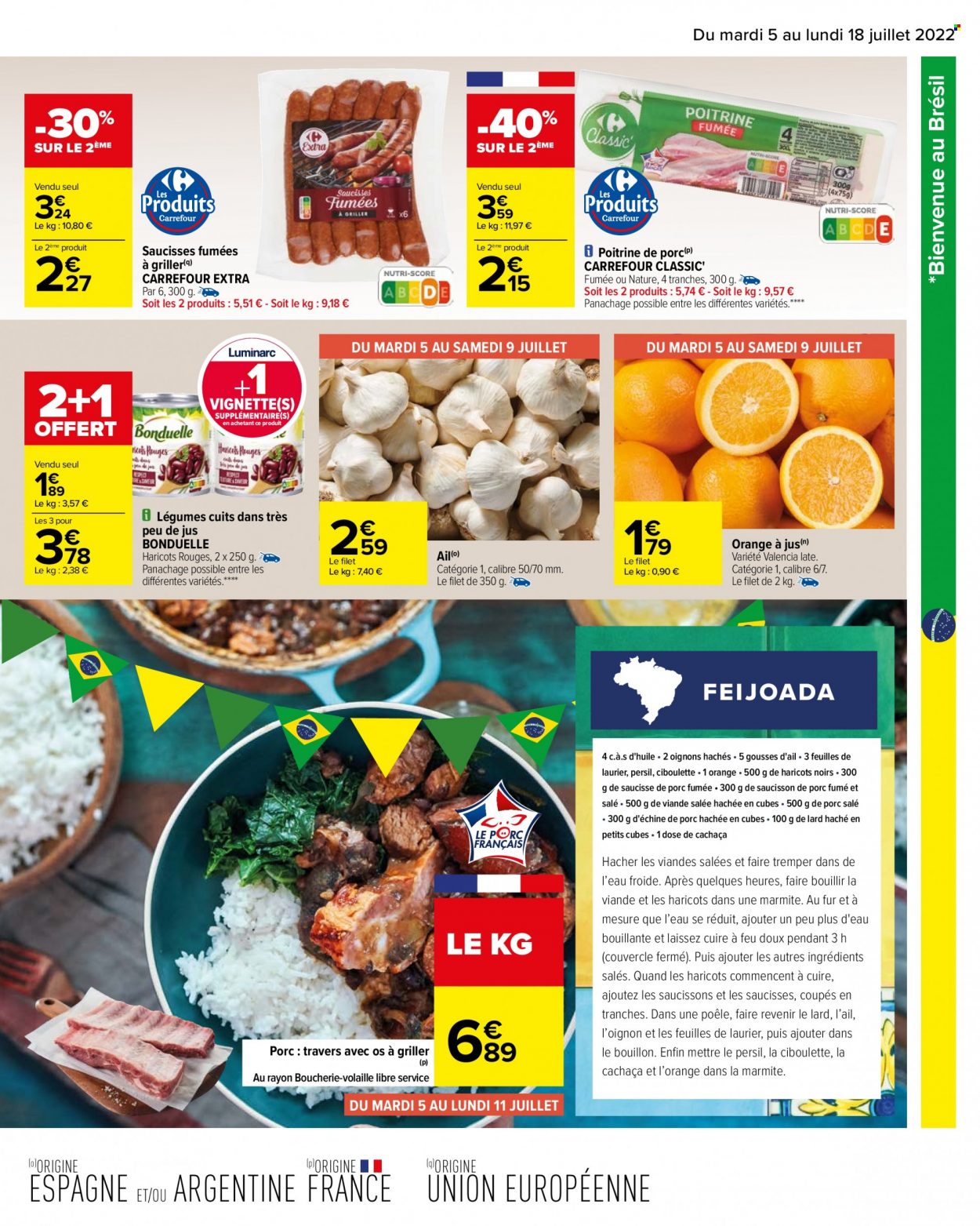 thumbnail - Catalogue Carrefour Hypermarchés - 05/07/2022 - 18/07/2022 - Produits soldés - côtes de porc échine, ciboulette, oignons, bacon, saucisson, Bonduelle, bouillon. Page 9.