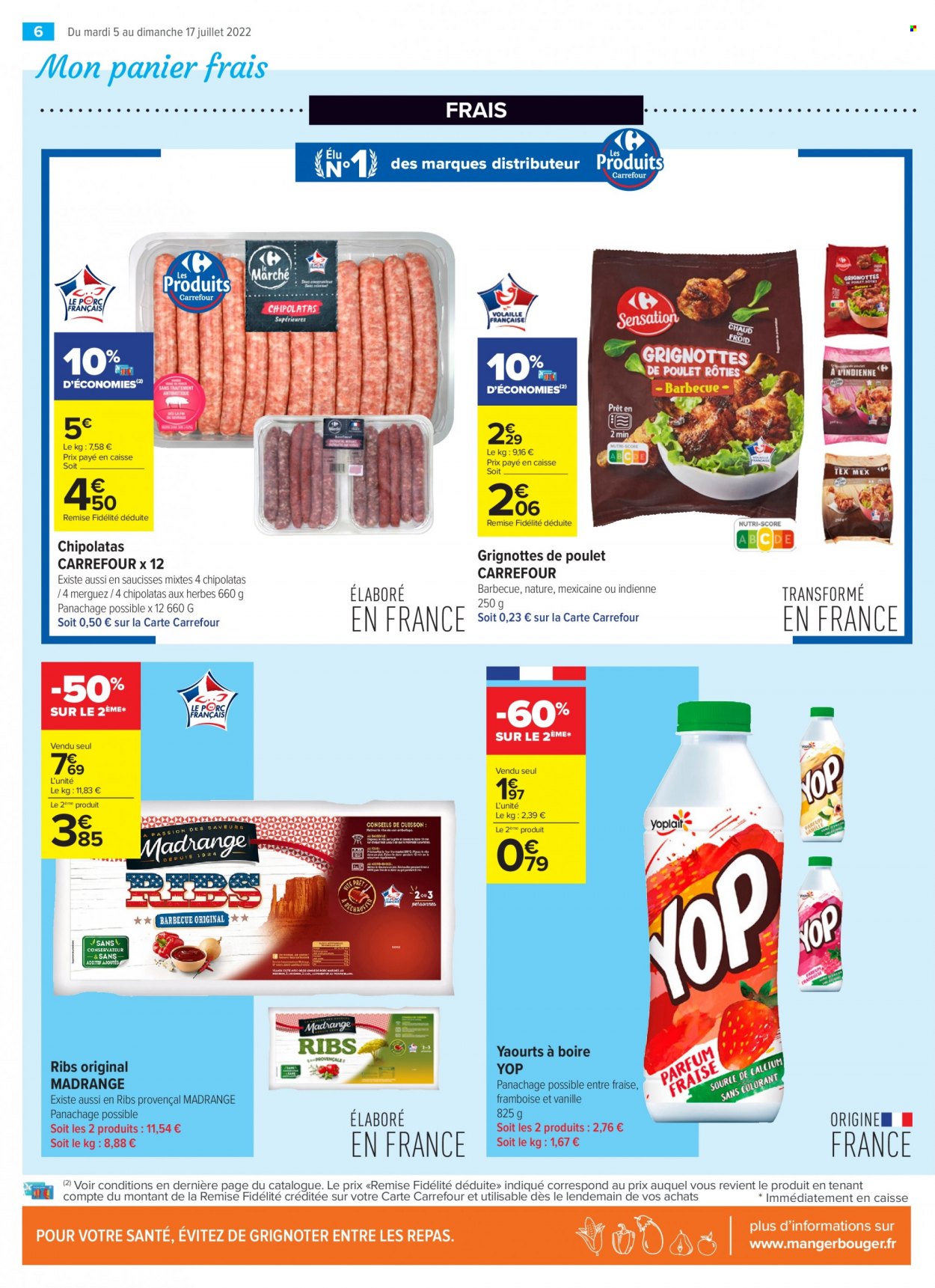 thumbnail - Catalogue Carrefour Contact - 05/07/2022 - 17/07/2022 - Produits soldés - merguez, saucisse, chipolata, yaourt. Page 6.