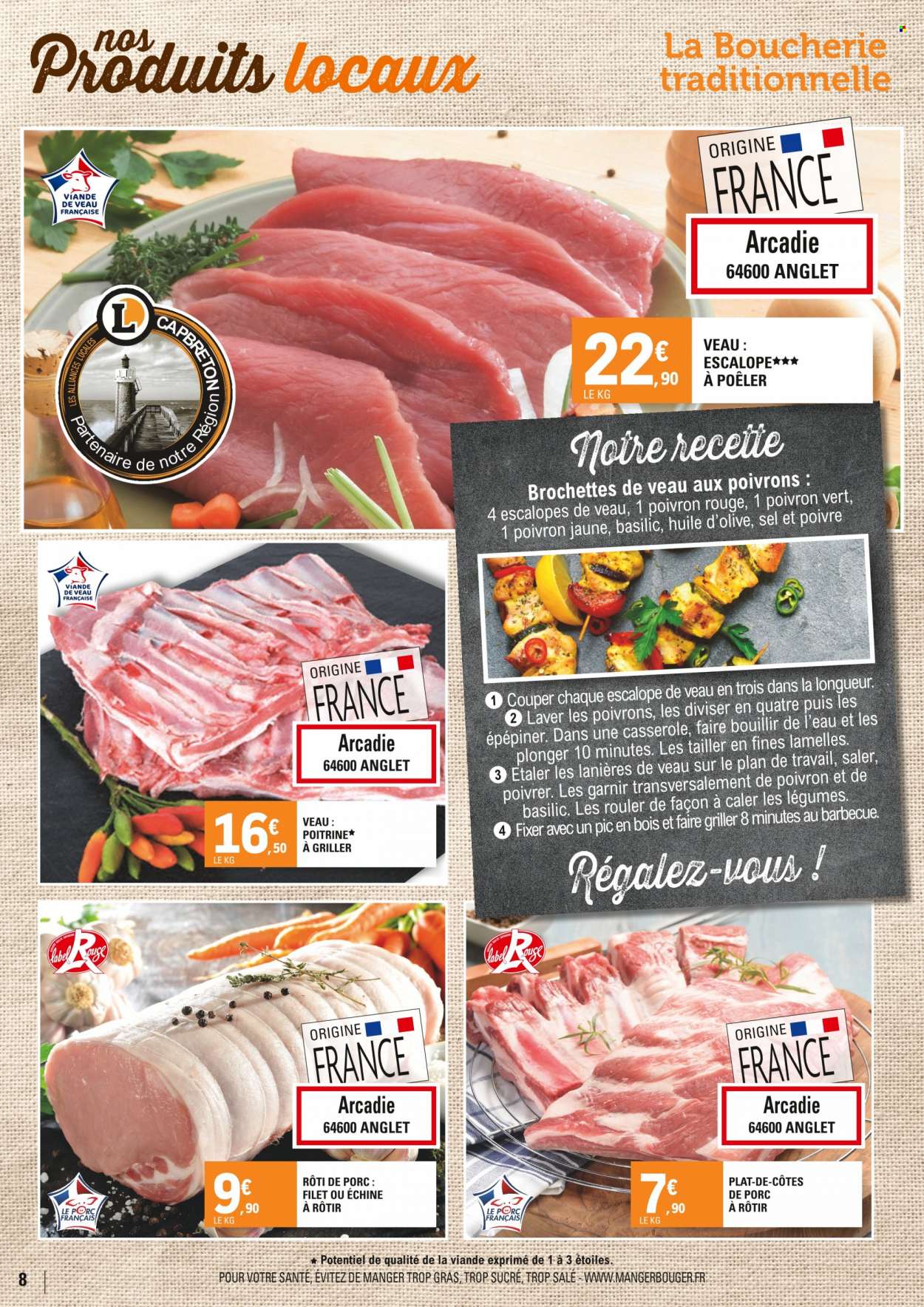 thumbnail - Catalogue E.Leclerc - 05/07/2022 - 16/07/2022 - Produits soldés - côtes de porc, escalope, rôti de porc, viande de porc, viande de veau, escalope de veau, huile, huile d'olive. Page 8.