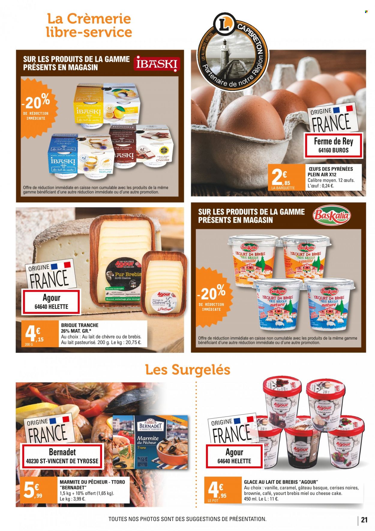 thumbnail - Catalogue E.Leclerc - 05/07/2022 - 16/07/2022 - Produits soldés - gâteau, brownie, yaourt, œufs, glace, chocolat, café. Page 21.