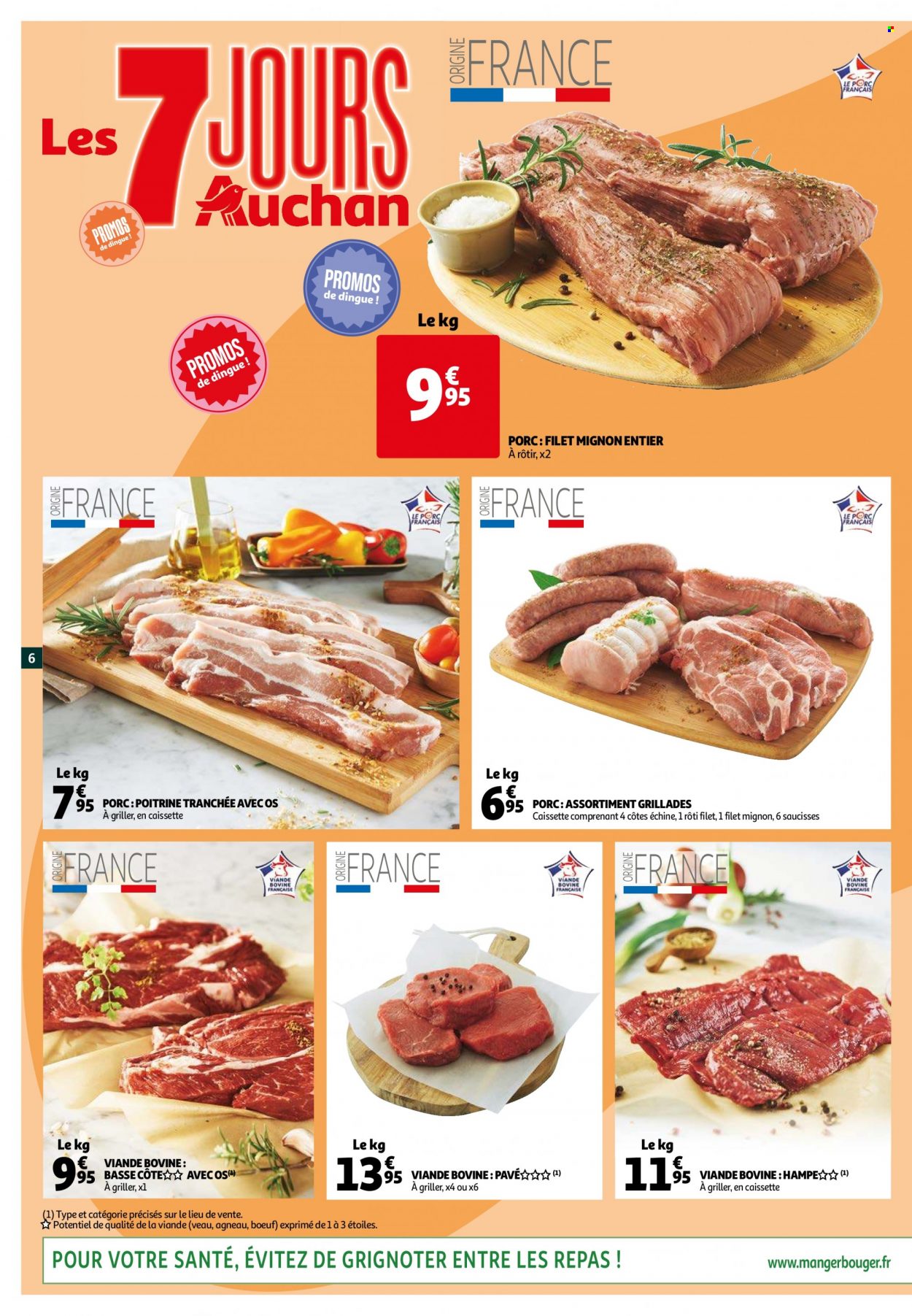 thumbnail - Catalogue Auchan - 06/07/2022 - 12/07/2022 - Produits soldés - filet mignon, viande de veau, saucisse. Page 6.