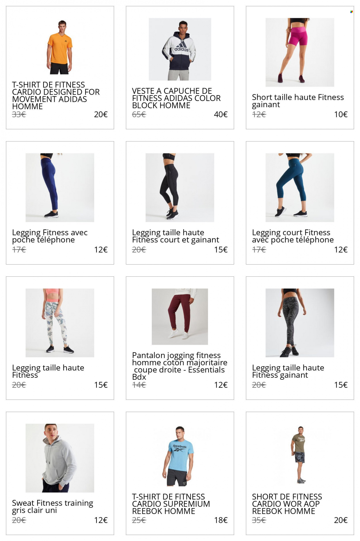 thumbnail - Catalogue Decathlon - Produits soldés - Adidas, Reebok, veste, shorts, pantalon, t-shirt, sweat-shirt, leggings. Page 2.