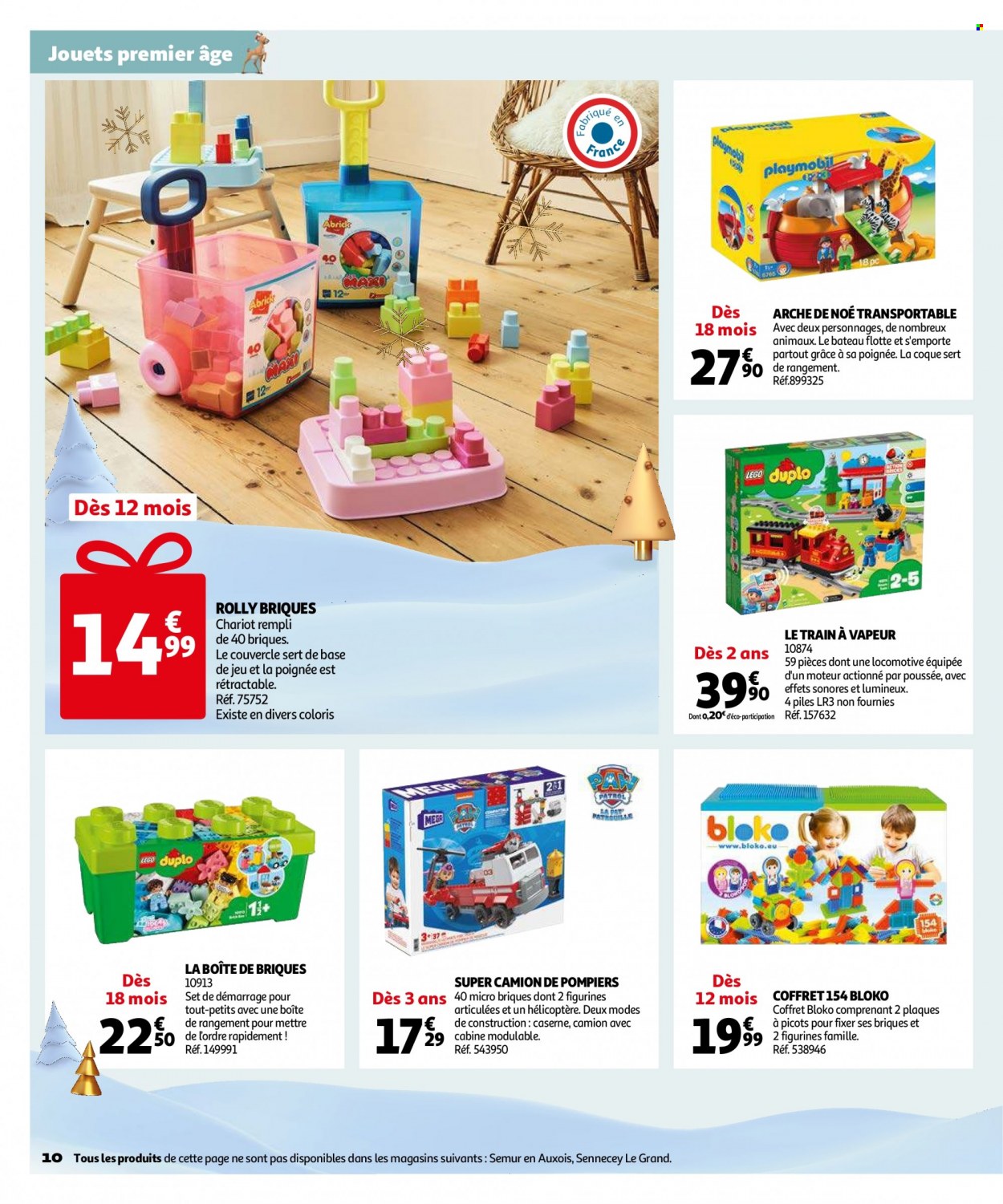 thumbnail - Catalogue Auchan - 14/10/2022 - 06/12/2022 - Produits soldés - boîte de rangement, figurine, coffret, chariot, camion, camion de pompiers, hélicoptère, Playmobil, Lego, Lego Duplo, train, locomotive. Page 10.