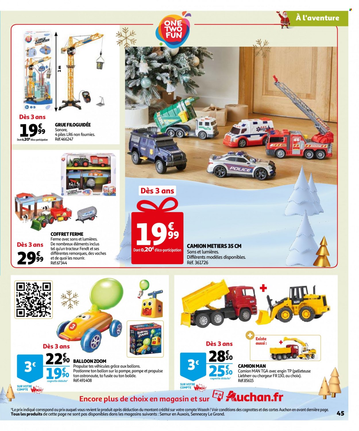 thumbnail - Catalogue Auchan - 14/10/2022 - 06/12/2022 - Produits soldés - coffret, ballon, Liebherr, camion, grue, tracteur. Page 45.