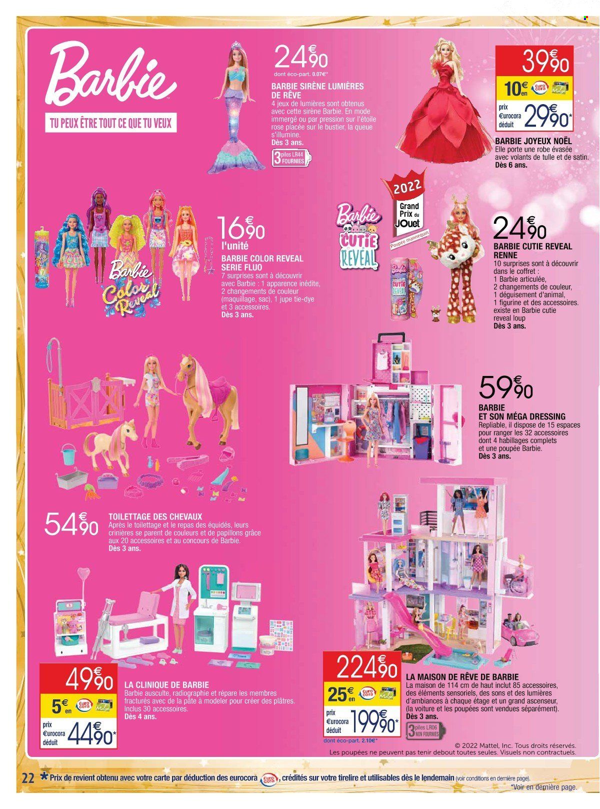 thumbnail - Catalogue Cora - 25/10/2022 - 07/12/2022 - Produits soldés - Barbie, sac, dressing, costume, jupe, poupée. Page 22.