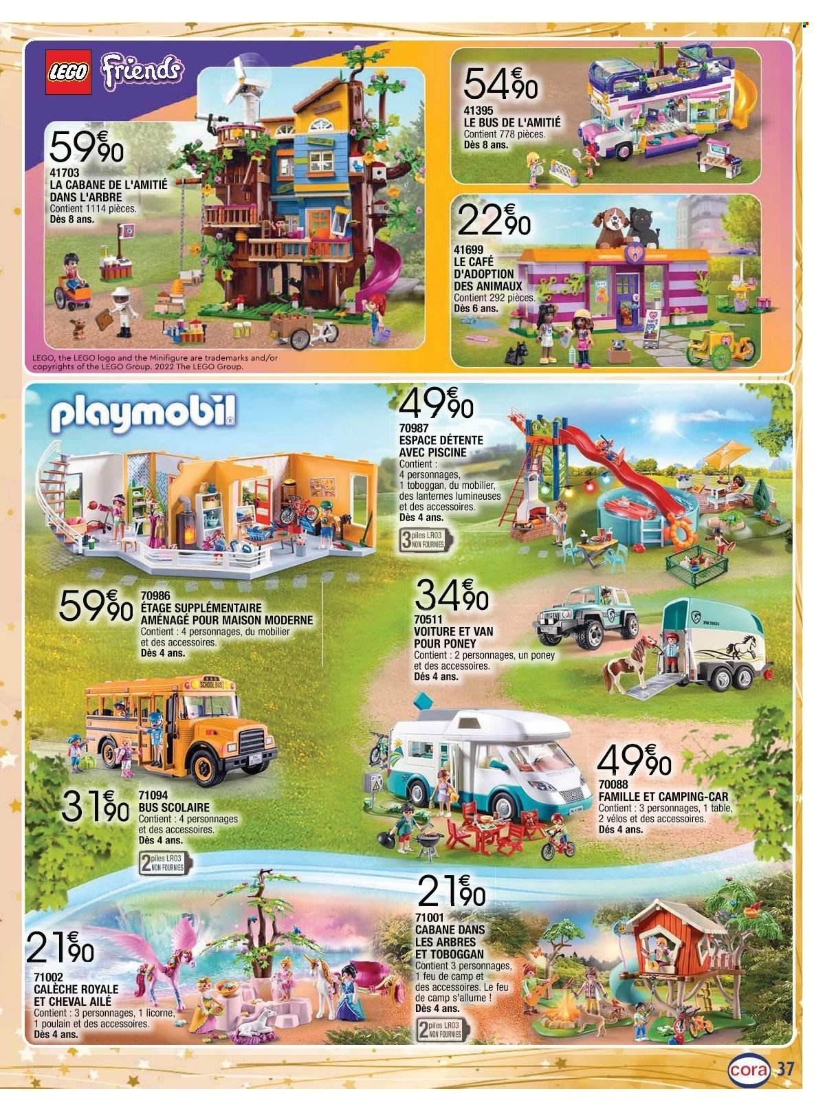 thumbnail - Catalogue Cora - 25/10/2022 - 07/12/2022 - Produits soldés - table, licorne, toboggan, Playmobil, Lego, Lego Friends, piscine. Page 37.