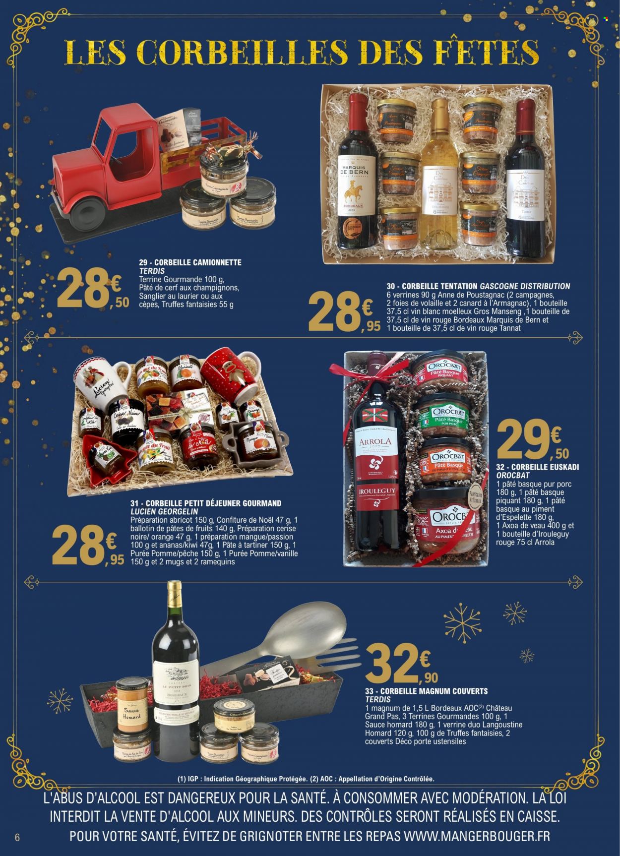 thumbnail - Catalogue E.Leclerc - 02/11/2022 - 24/12/2022 - Produits soldés - kiwi, pâte à tartiner, terrine, truffes, confiture, Bordeaux, corbeille, mug, couverts. Page 6.