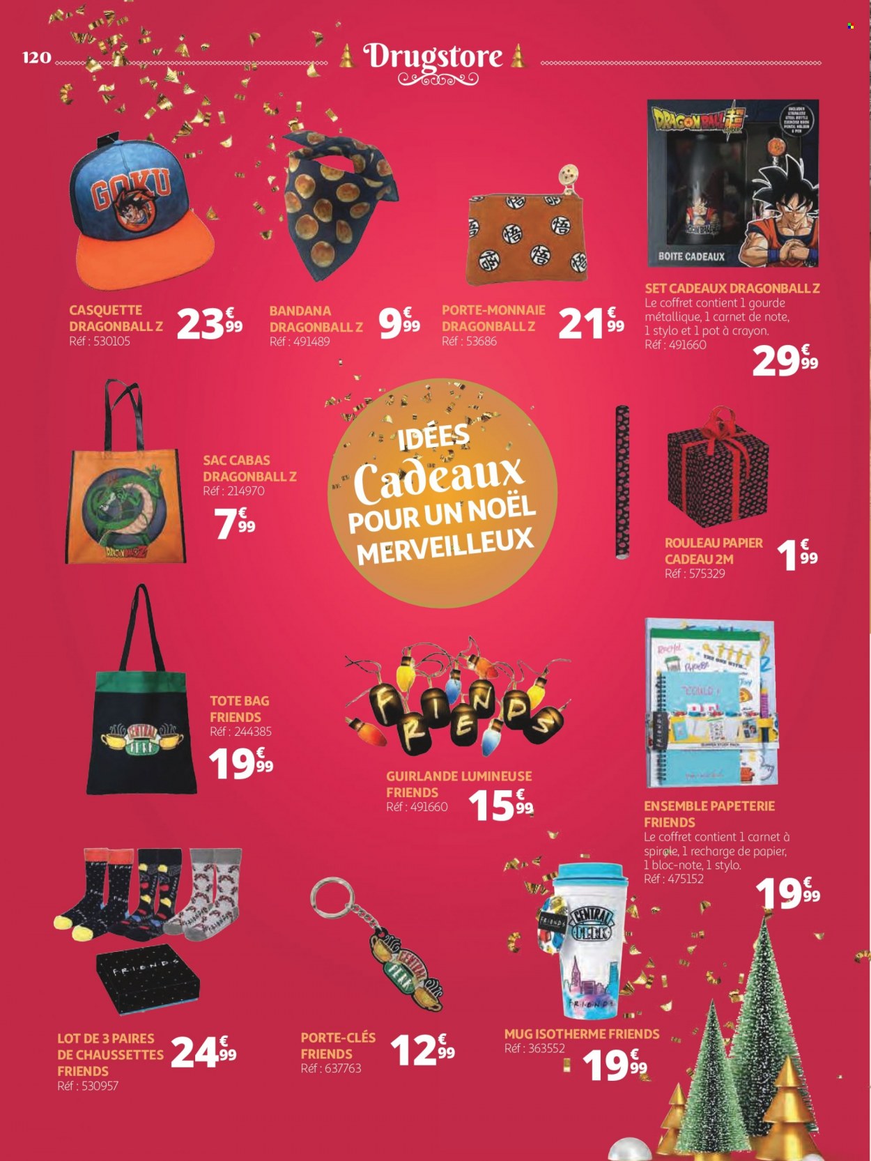 thumbnail - Catalogue Auchan - 07/11/2022 - 24/12/2022 - Produits soldés - gourde, crayon, sac, mug, porte-clés, papier cadeau, stylo, ballon, guirlande, chaussettes, casquette, dragon. Page 120.