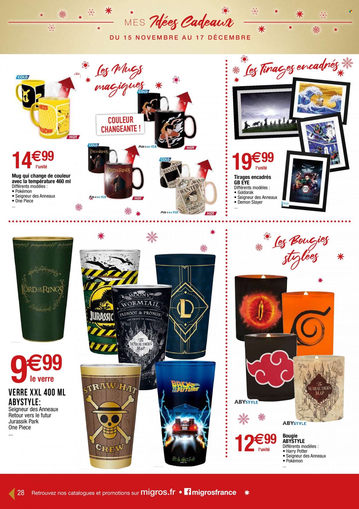thumbnail - Catalogue Migros France - 15/11/2022 - 17/12/2022 - Produits soldés - Harry Potter, Pokémon, mug, verre, bougie. Page 28.