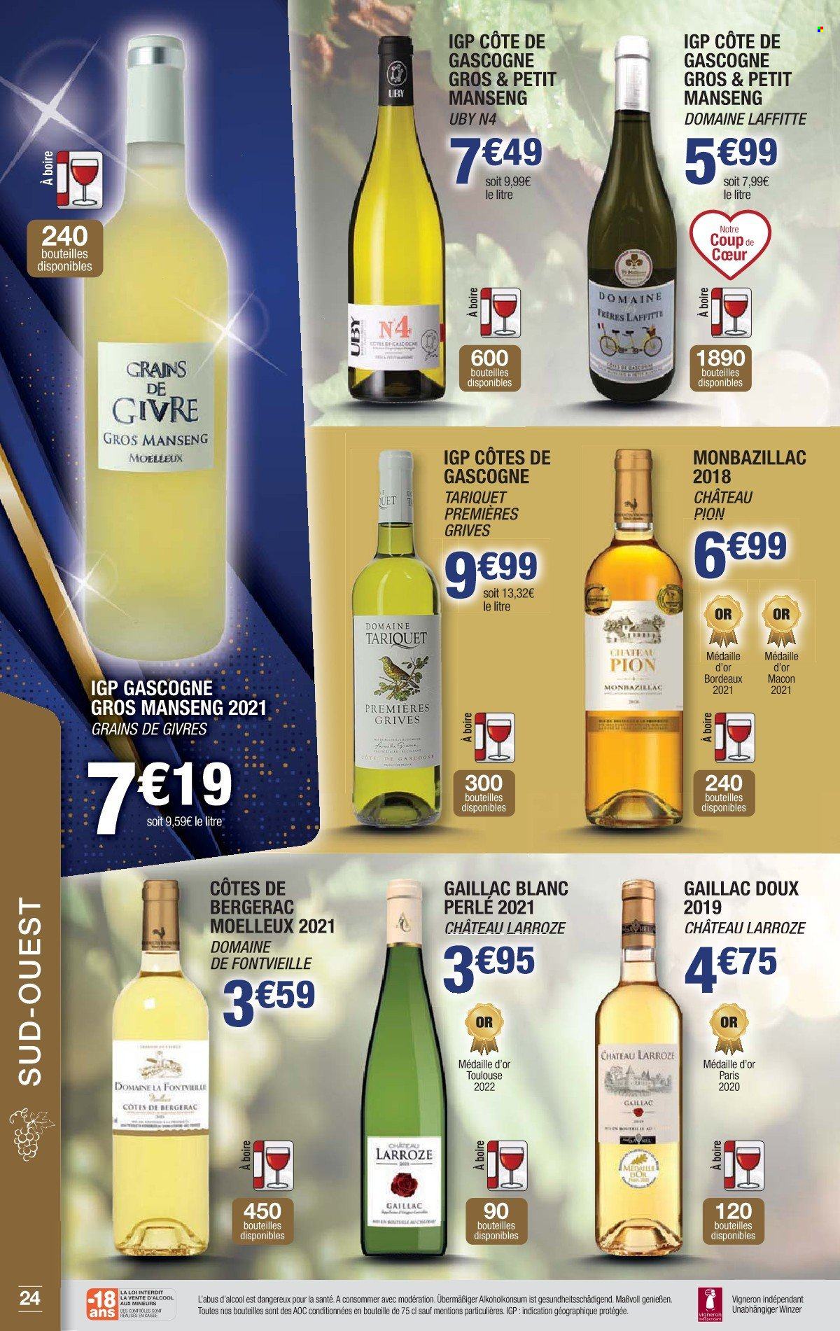 thumbnail - Catalogue Cora - 15/11/2022 - 31/12/2022 - Produits soldés - Bordeaux, Côtes de Gascogne, vin blanc, vin rouge, Côtes de Bergerac. Page 24.