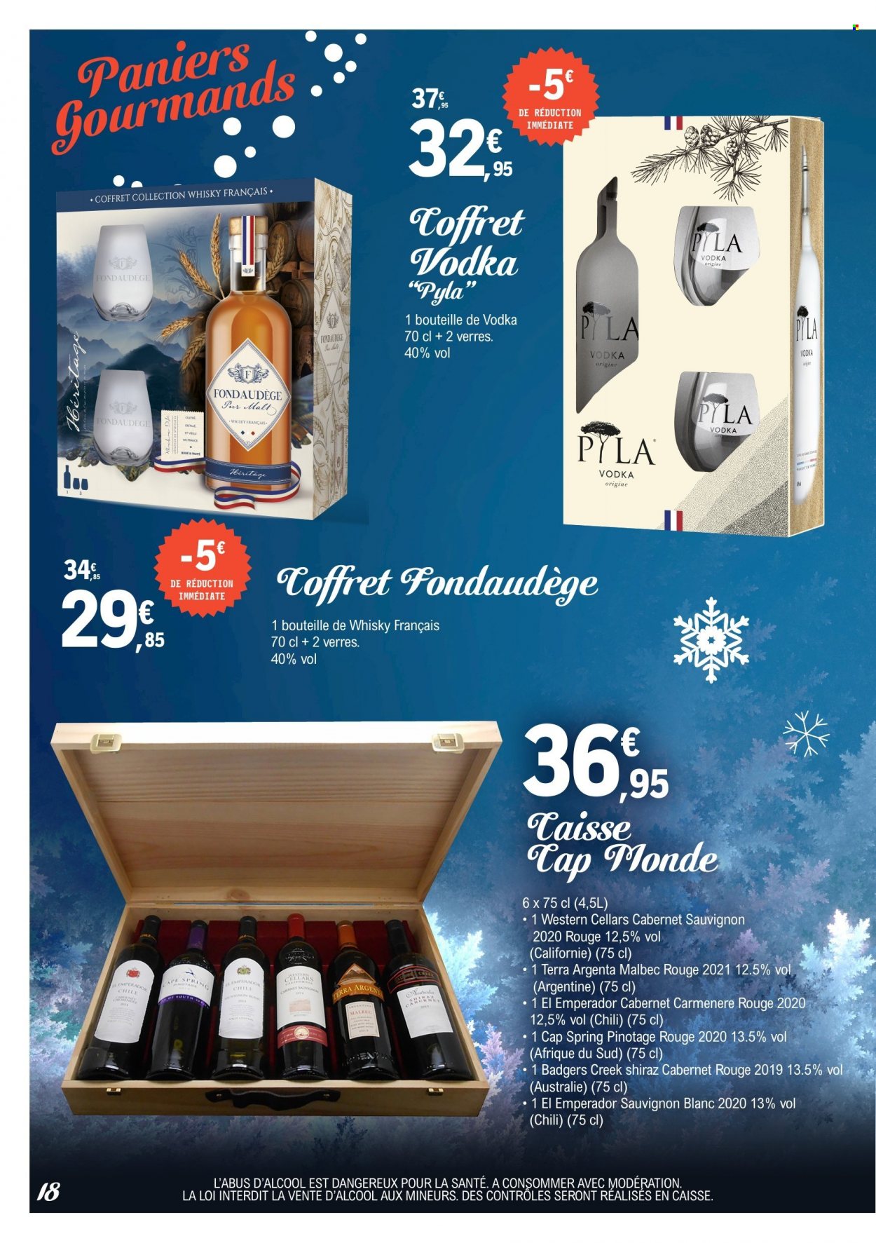 thumbnail - Catalogue E.Leclerc - 16/11/2022 - 31/12/2022 - Produits soldés - vin blanc, vin rouge, Sauvignon Blanc, vin, Cabernet Sauvignon, coffret. Page 18.