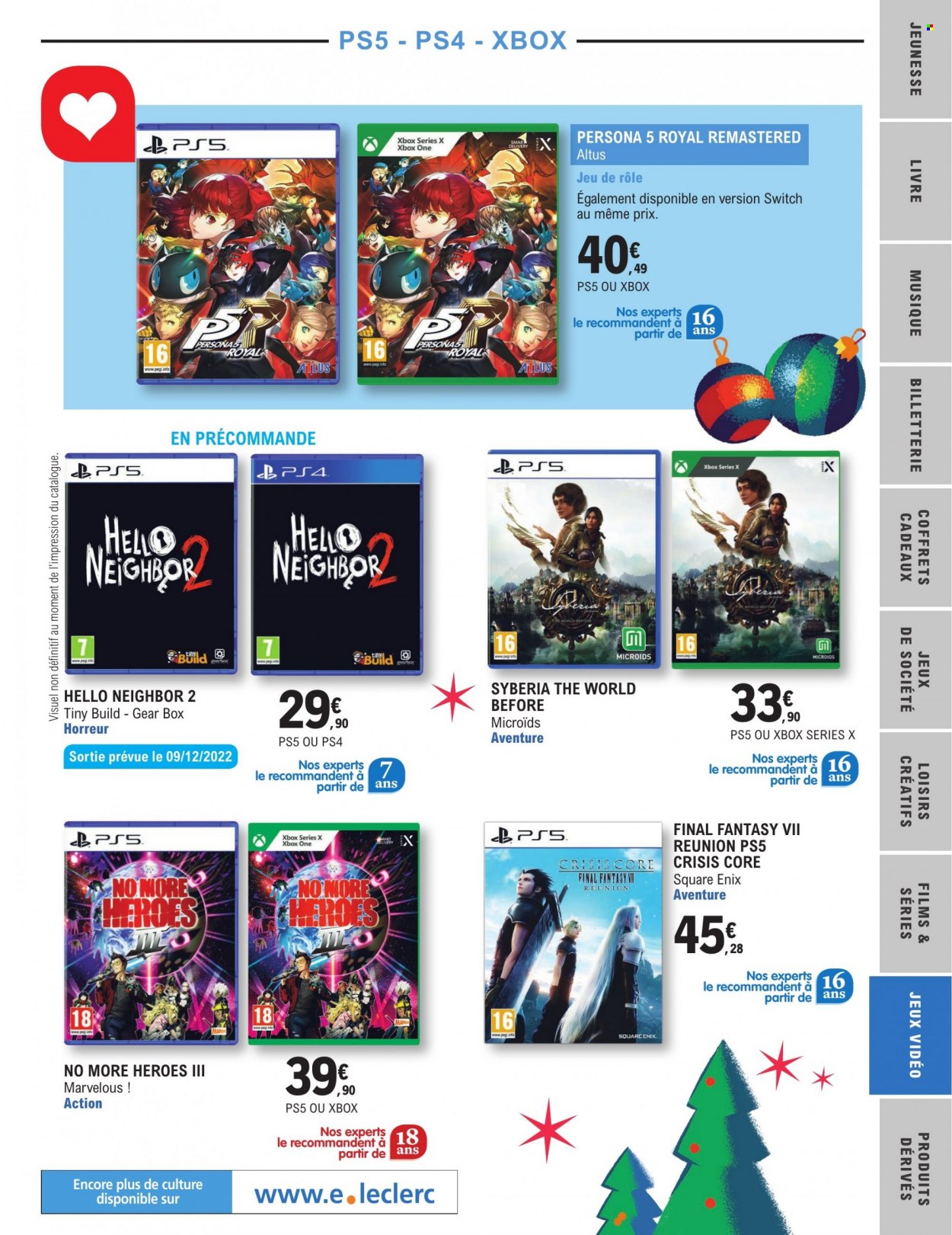 thumbnail - Catalogue E.Leclerc - 15/11/2022 - 24/12/2022 - Produits soldés - livre, Xbox, Xbox One, PS4, PS5. Page 93.