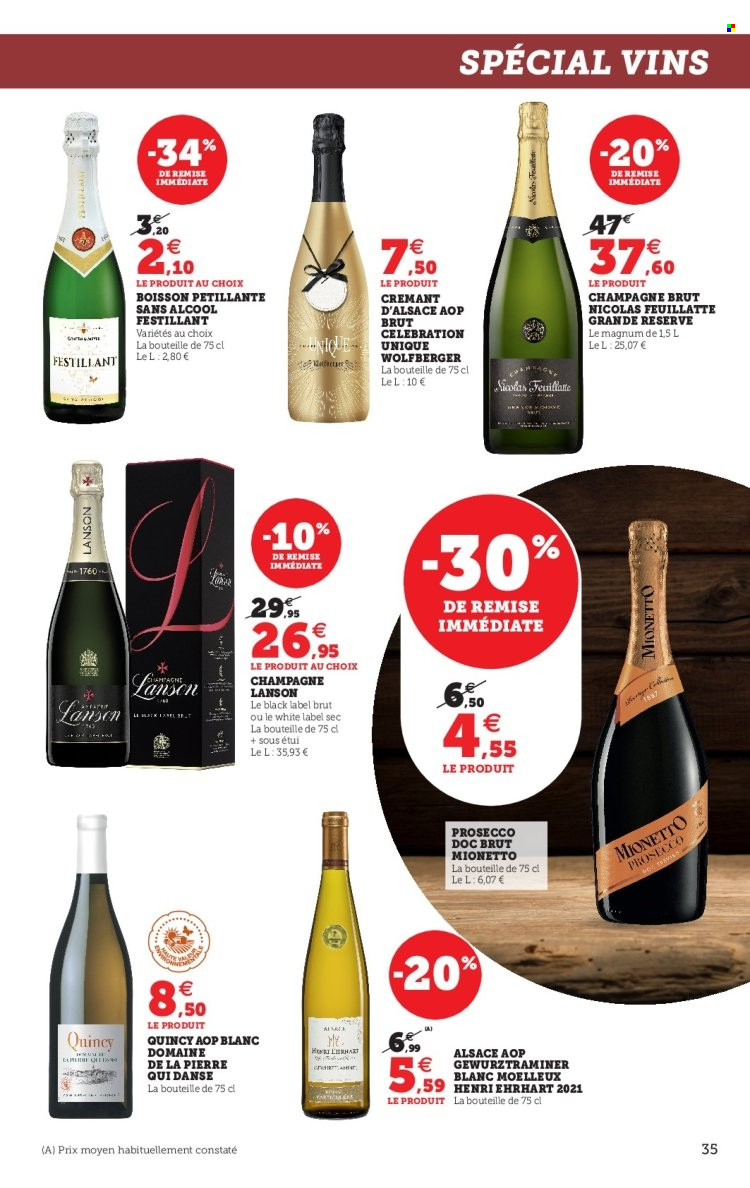 thumbnail - Catalogue SUPER U - 15/11/2022 - 24/12/2022 - Produits soldés - Crémant d’Alsace, champagne, vin blanc, Prosecco, vin. Page 35.
