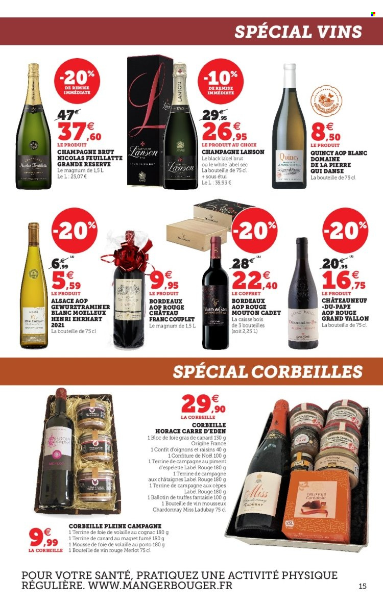 thumbnail - Catalogue SUPER U - 15/11/2022 - 24/12/2022 - Produits soldés - alcool, oignons, mousse de foie, terrine, truffes, confiture, Bordeaux, champagne, cognac, corbeille. Page 15.