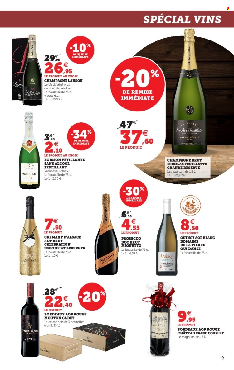 thumbnail - Catalogue U express - 15/11/2022 - 24/12/2022 - Produits soldés - Bordeaux, Crémant d’Alsace, champagne, vin rouge, Prosecco, vin. Page 9.