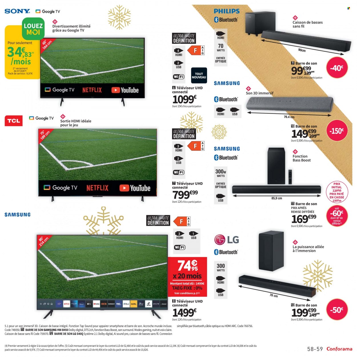 thumbnail - Catalogue Conforama - 01/11/2022 - 26/12/2022 - Produits soldés - Samsung, LG, smartphone, téléviseur, barre de son. Page 59.
