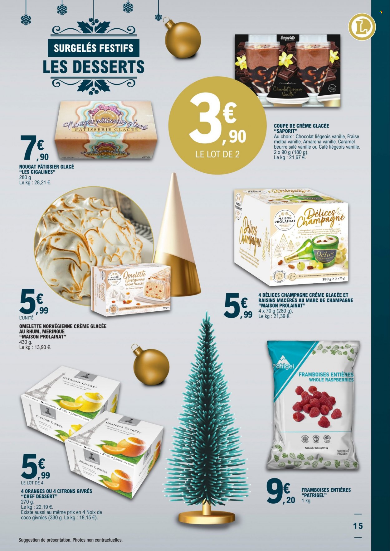 thumbnail - Catalogue E.Leclerc - 16/11/2022 - 24/12/2022 - Produits soldés - dessert, glace, omelette norvégienne, maison. Page 15.