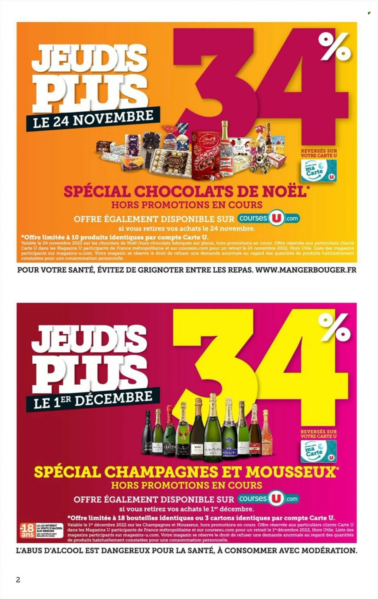 thumbnail - Catalogue HYPER U - 15/11/2022 - 24/12/2022 - Produits soldés - chocolat, Lindor, chocolats de Noël. Page 2.