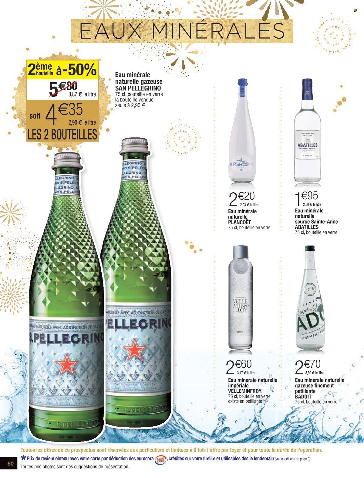thumbnail - Catalogue Cora - 06/12/2022 - 31/12/2022 - Produits soldés - Badoit, eau minérale, eau minérale naturelle, San Pellegrino, pelle, verre. Page 50.