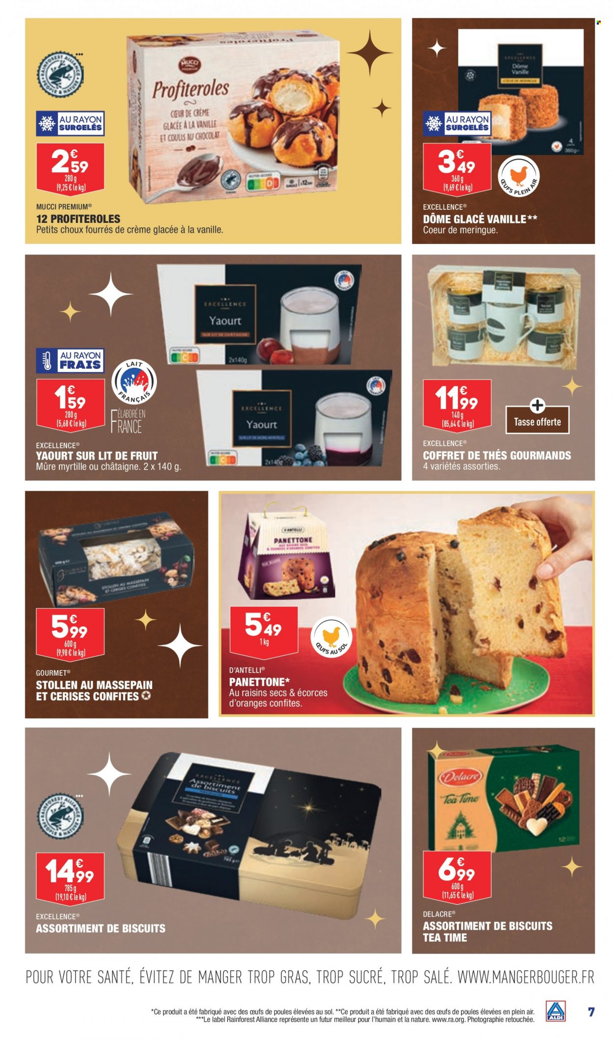 thumbnail - Catalogue ALDI - 02/12/2022 - 05/12/2022 - Produits soldés - châtaigne, profiteroles, panettone, stollen, yaourt, glace, biscuits, Delacre. Page 10.