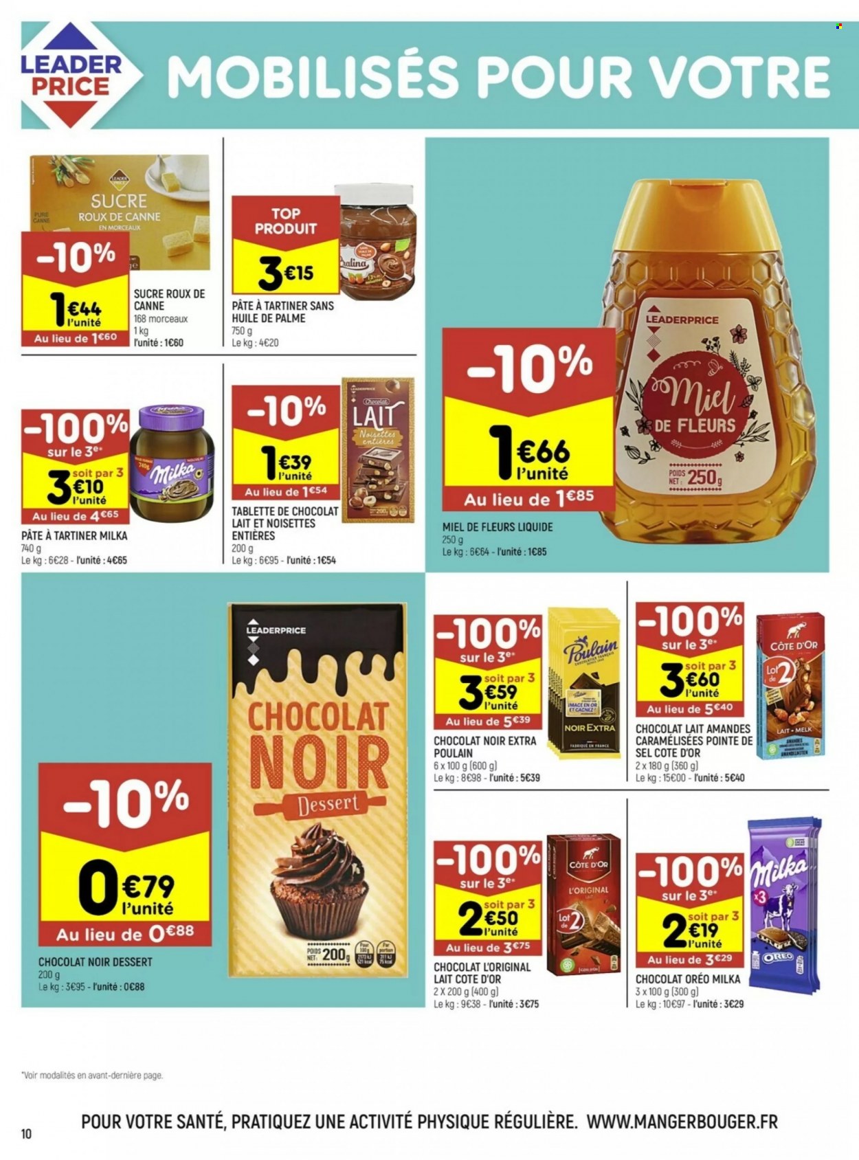 thumbnail - Catalogue Leader Price - 22/11/2022 - 04/12/2022 - Produits soldés - dessert, pâte à tartiner, Milka, Oreo, chocolat, chocolat noir, Côte d'Or, sucre, miel. Page 10.