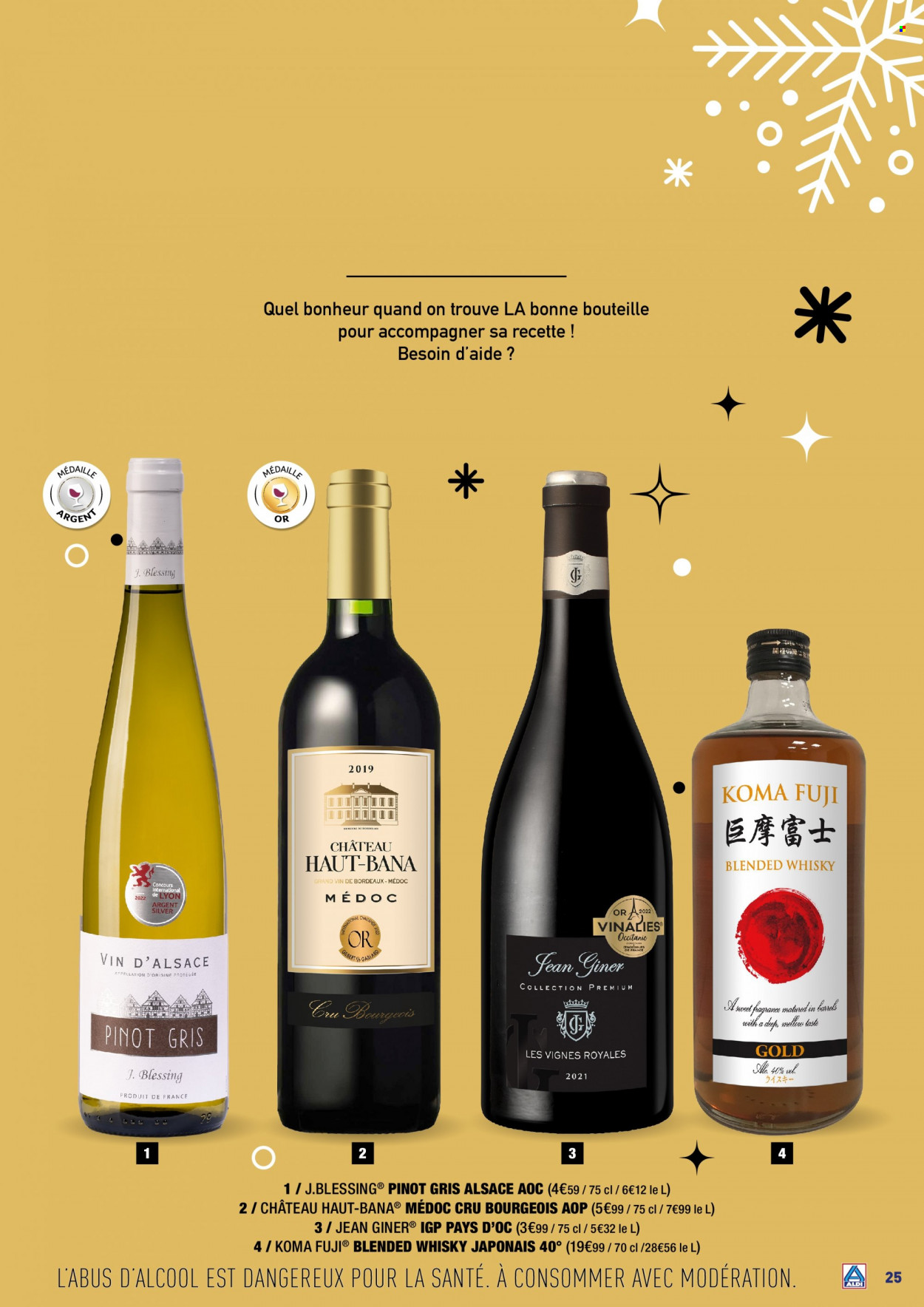 thumbnail - Catalogue ALDI - 31/10/2022 - 31/12/2022 - Produits soldés - Gilbert, vin d’Alsace, vin rouge, Pinot Gris, vin, whisky, jeans. Page 25.