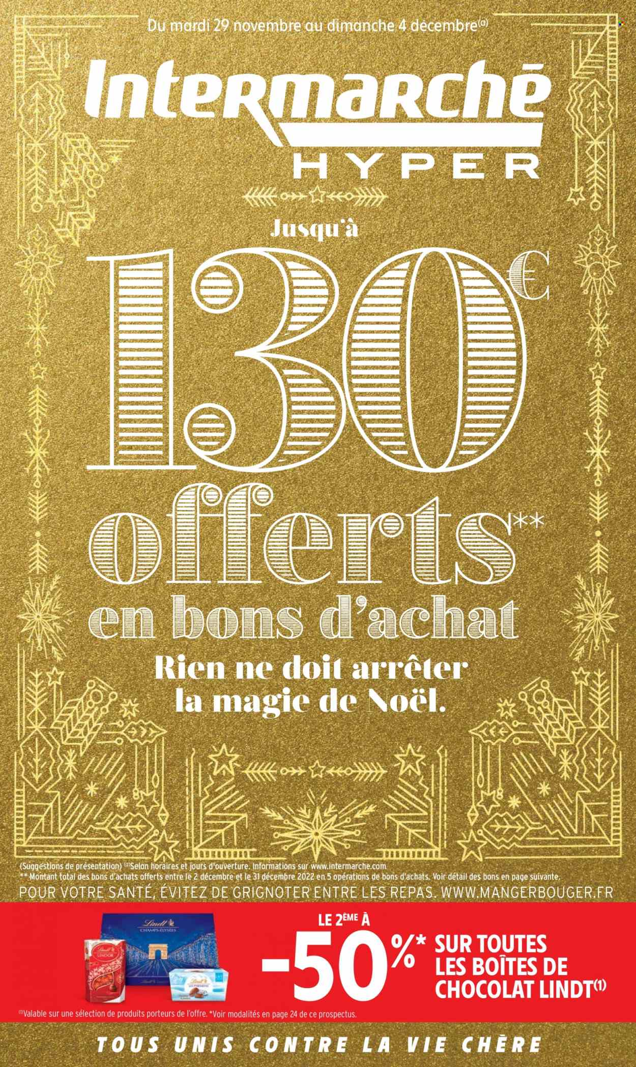 thumbnail - Catalogue Intermarché Hyper - 29/11/2022 - 04/12/2022 - Produits soldés - chocolat, Lindor, Lindt. Page 1.