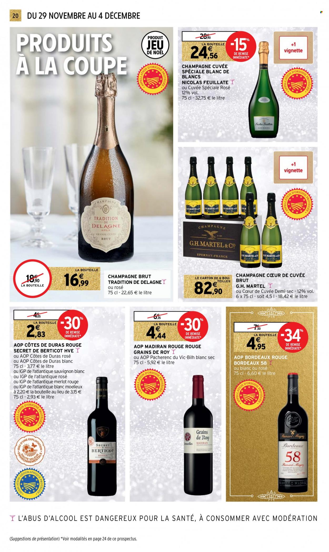 thumbnail - Catalogue Intermarché Hyper - 29/11/2022 - 04/12/2022 - Produits soldés - Bordeaux, champagne, vin blanc, vin rouge, Sauvignon Blanc, vin, Cabernet Sauvignon. Page 20.