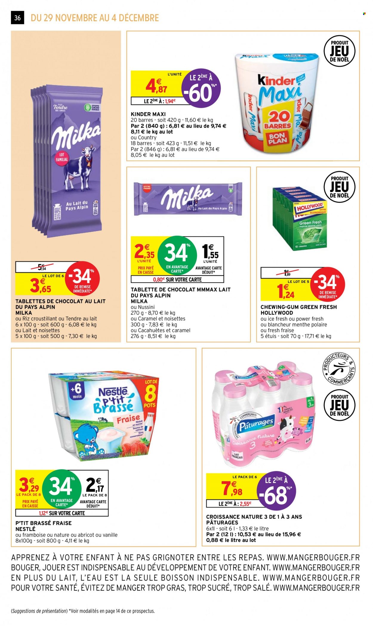 thumbnail - Catalogue Intermarché Super - 29/11/2022 - 04/12/2022 - Produits soldés - Nestlé, Milka, chocolat, cacahuètes, Kinder, Kinder Maxi, menthe. Page 36.