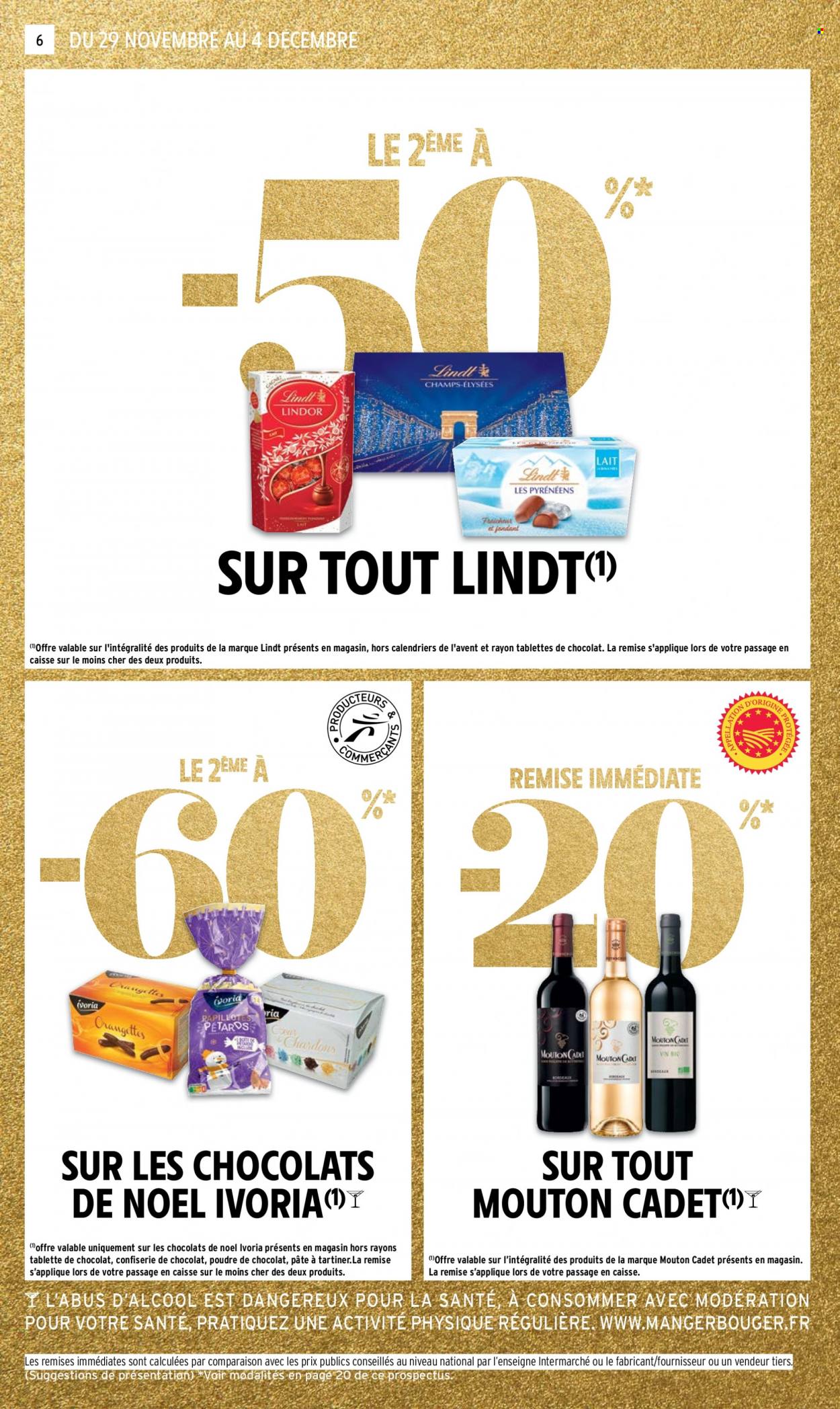 thumbnail - Catalogue Intermarché Contact - 29/11/2022 - 04/12/2022 - Produits soldés - pâte à tartiner, chocolat, chocolats de Noël, Lindt. Page 6.