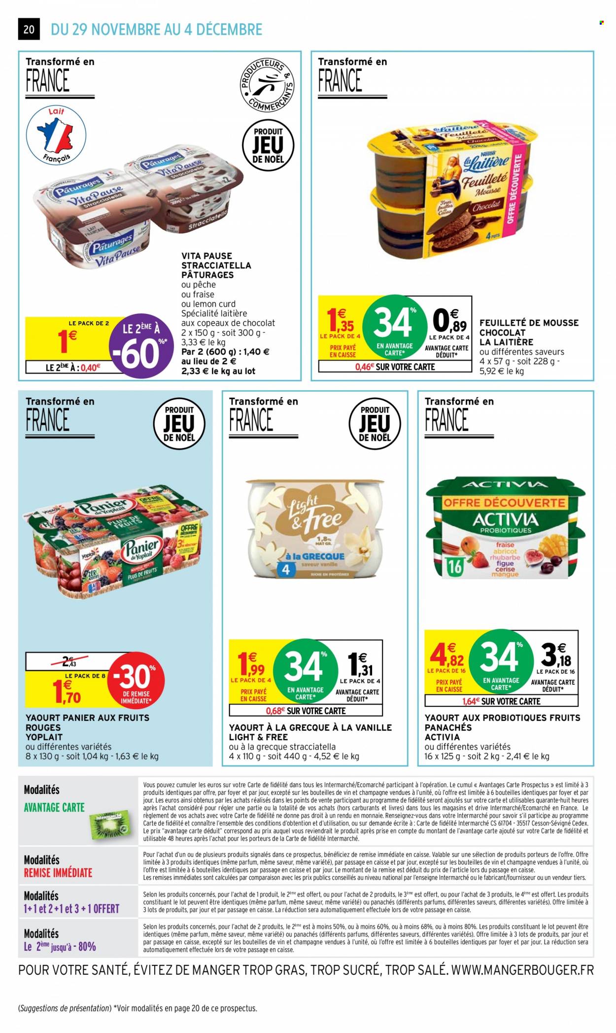 thumbnail - Catalogue Intermarché Contact - 29/11/2022 - 04/12/2022 - Produits soldés - alcool, Activia, yaourt, Yoplait, dessert au lait. Page 20.