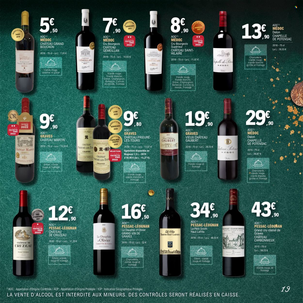 thumbnail - Catalogue E.Leclerc - 22/11/2022 - 24/12/2022 - Produits soldés - Lafitte, Bordeaux, vin rouge, barbecue, olivier. Page 19.