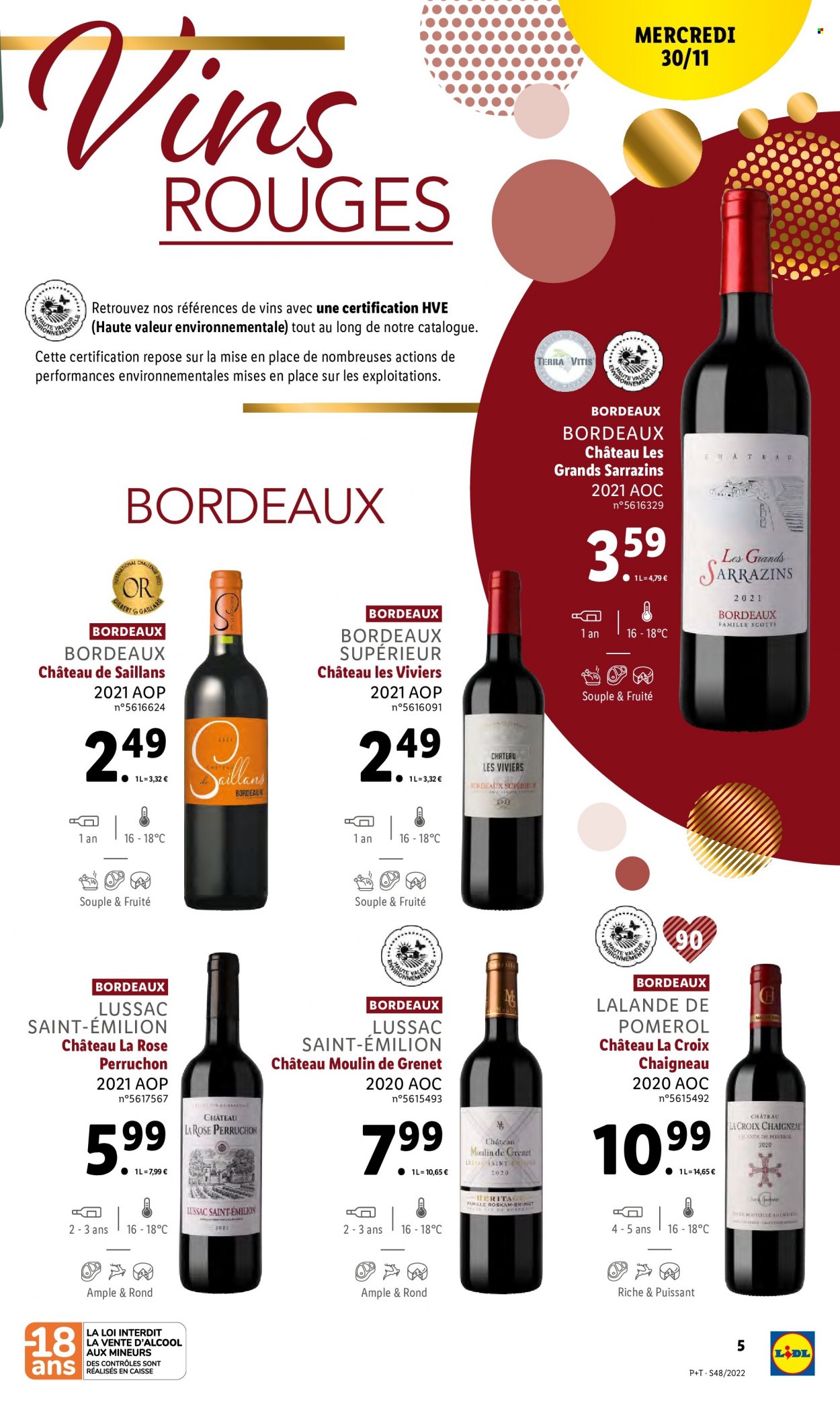 thumbnail - Catalogue Lidl - 30/11/2022 - 06/12/2022 - Produits soldés - Bordeaux, vin rouge, vin. Page 5.