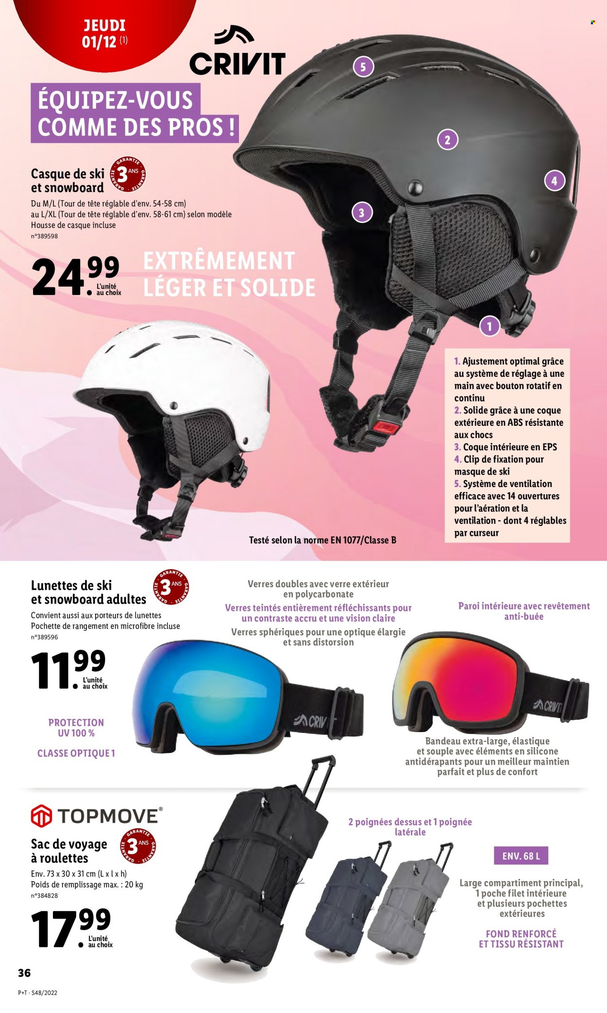thumbnail - Catalogue Lidl - 30/11/2022 - 06/12/2022 - Produits soldés - casque, masque, verre, sac de voyage, lunettes, masque de ski, snowboard. Page 40.