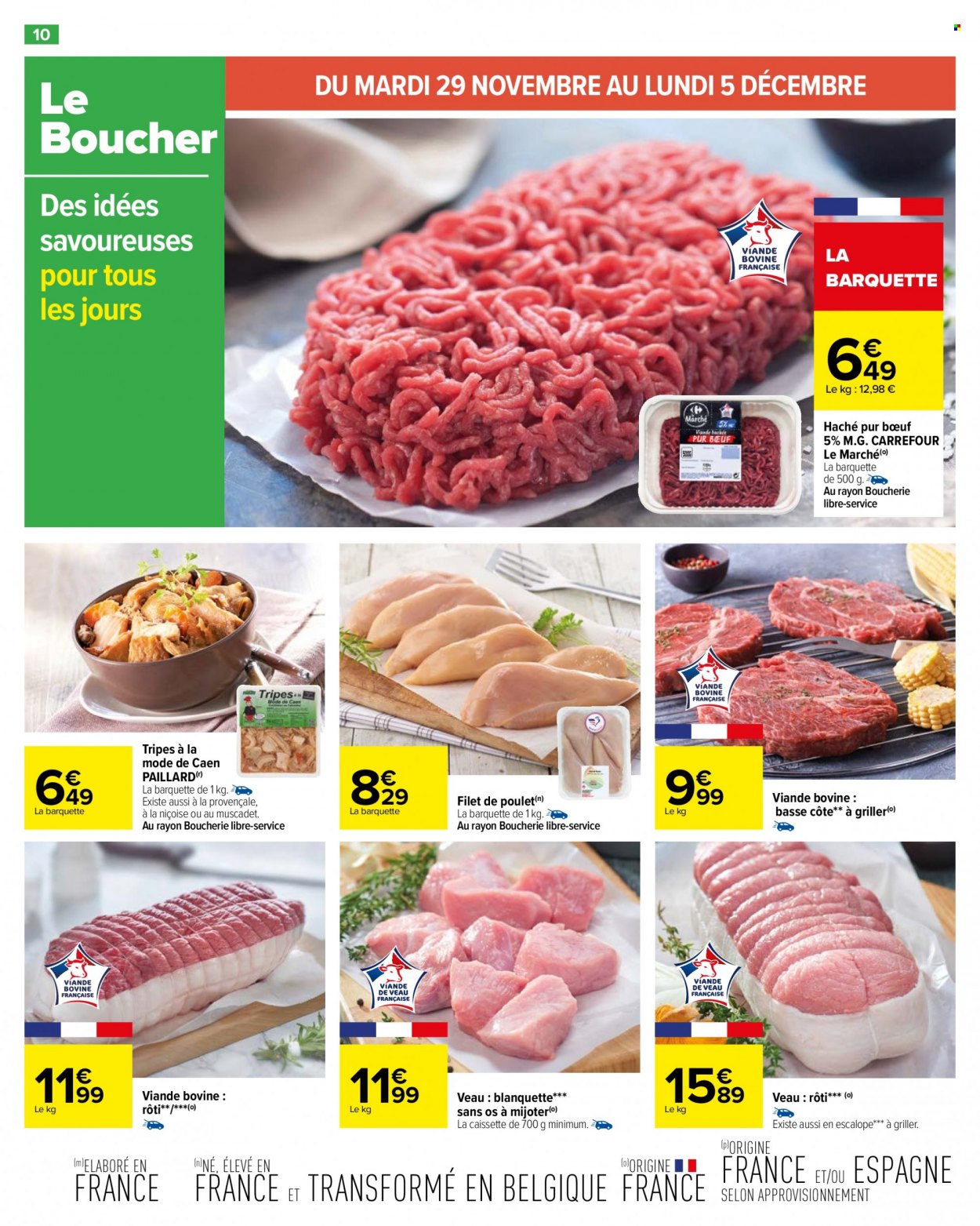 thumbnail - Catalogue Carrefour Hypermarchés - 29/11/2022 - 12/12/2022 - Produits soldés - escalope, filet de poulet, viande de poulet, viande de veau. Page 14.