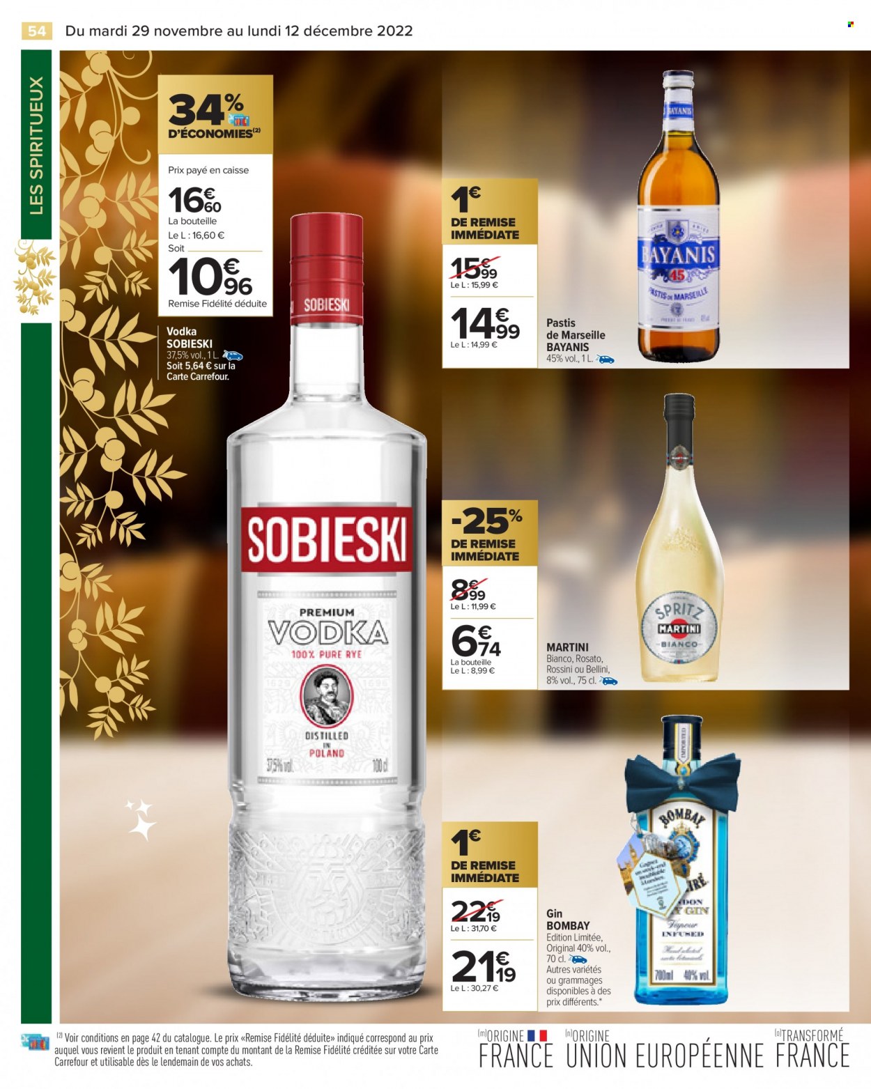 thumbnail - Catalogue Carrefour Hypermarchés - 29/11/2022 - 12/12/2022 - Produits soldés - alcool, gin, vodka, Martini, pastis. Page 58.