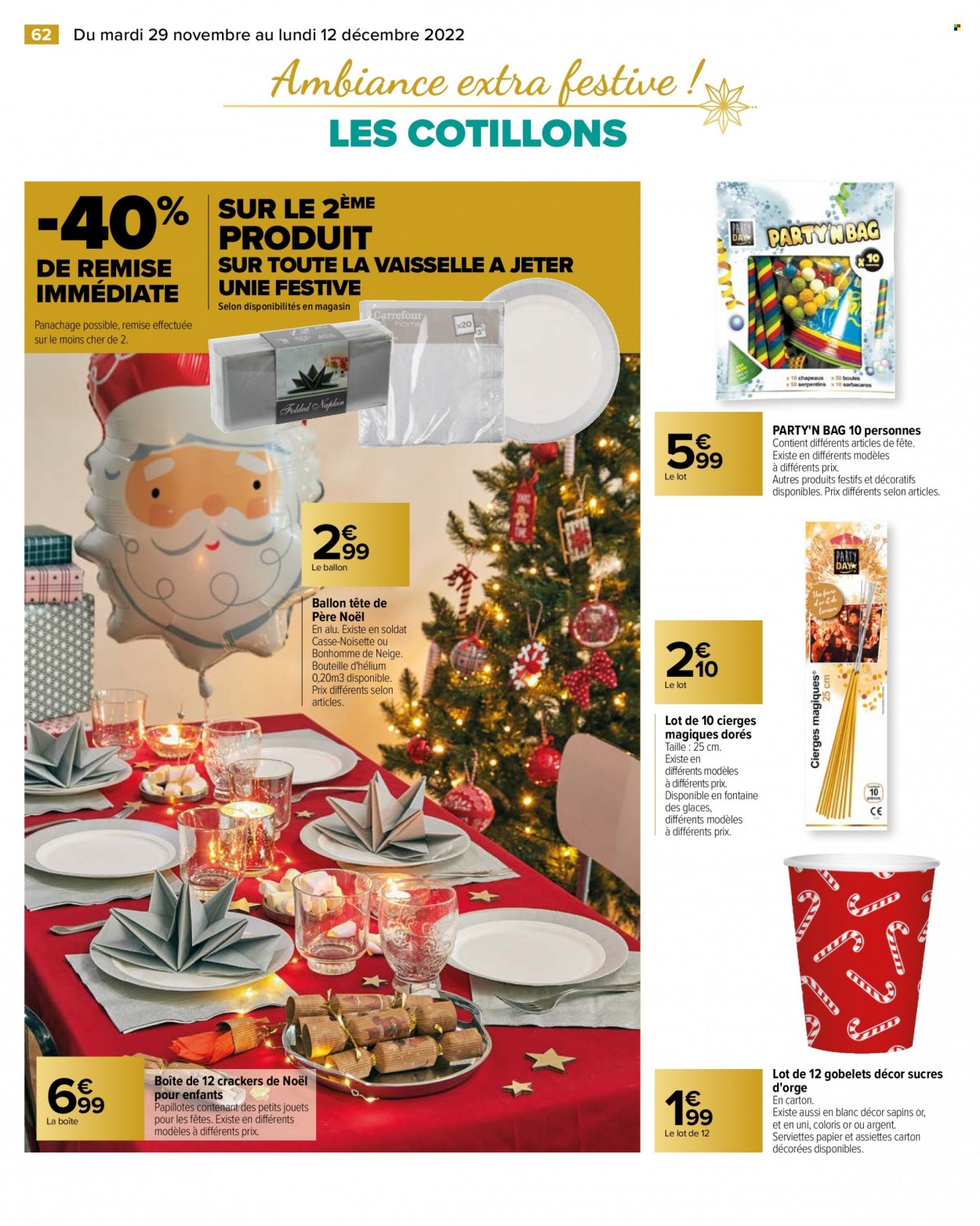 thumbnail - Catalogue Carrefour Hypermarchés - 29/11/2022 - 12/12/2022 - Produits soldés - papillotes, père noël, sucres d’orge, crackers, serviette, assiette, bonhomme de neige. Page 66.