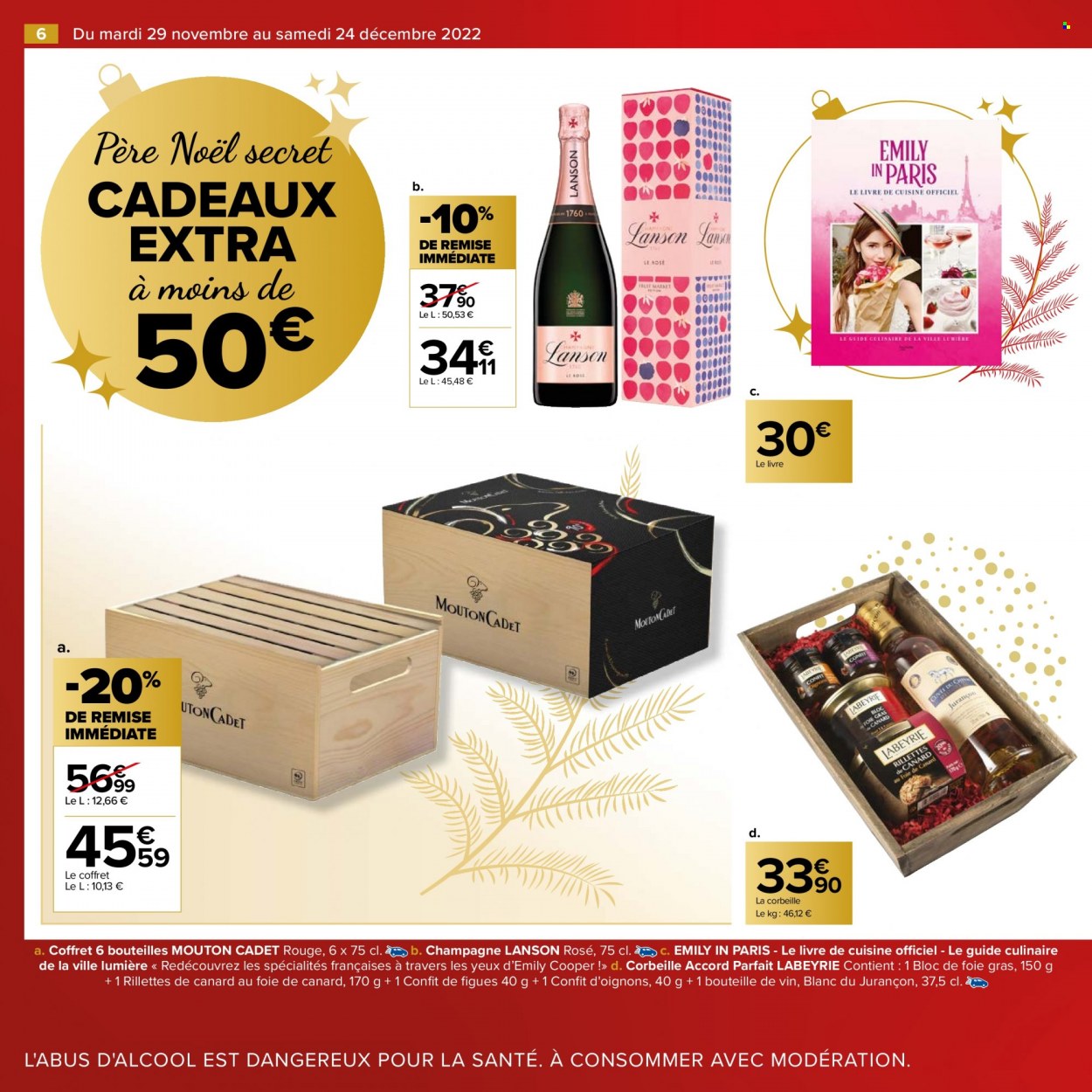 thumbnail - Catalogue Carrefour Hypermarchés - 29/11/2022 - 24/12/2022 - Produits soldés - oignons, Labeyrie, rillettes, rillettes de canard, père noël, champagne, corbeille, livre. Page 6.
