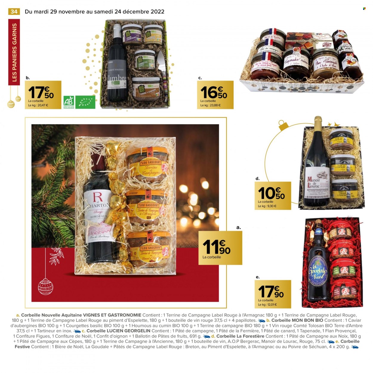thumbnail - Catalogue Carrefour Hypermarchés - 29/11/2022 - 24/12/2022 - Produits soldés - bière, alcool, Goudale, courgette, flan, houmous, terrine, caviar, papillotes, confiture, corbeille. Page 34.