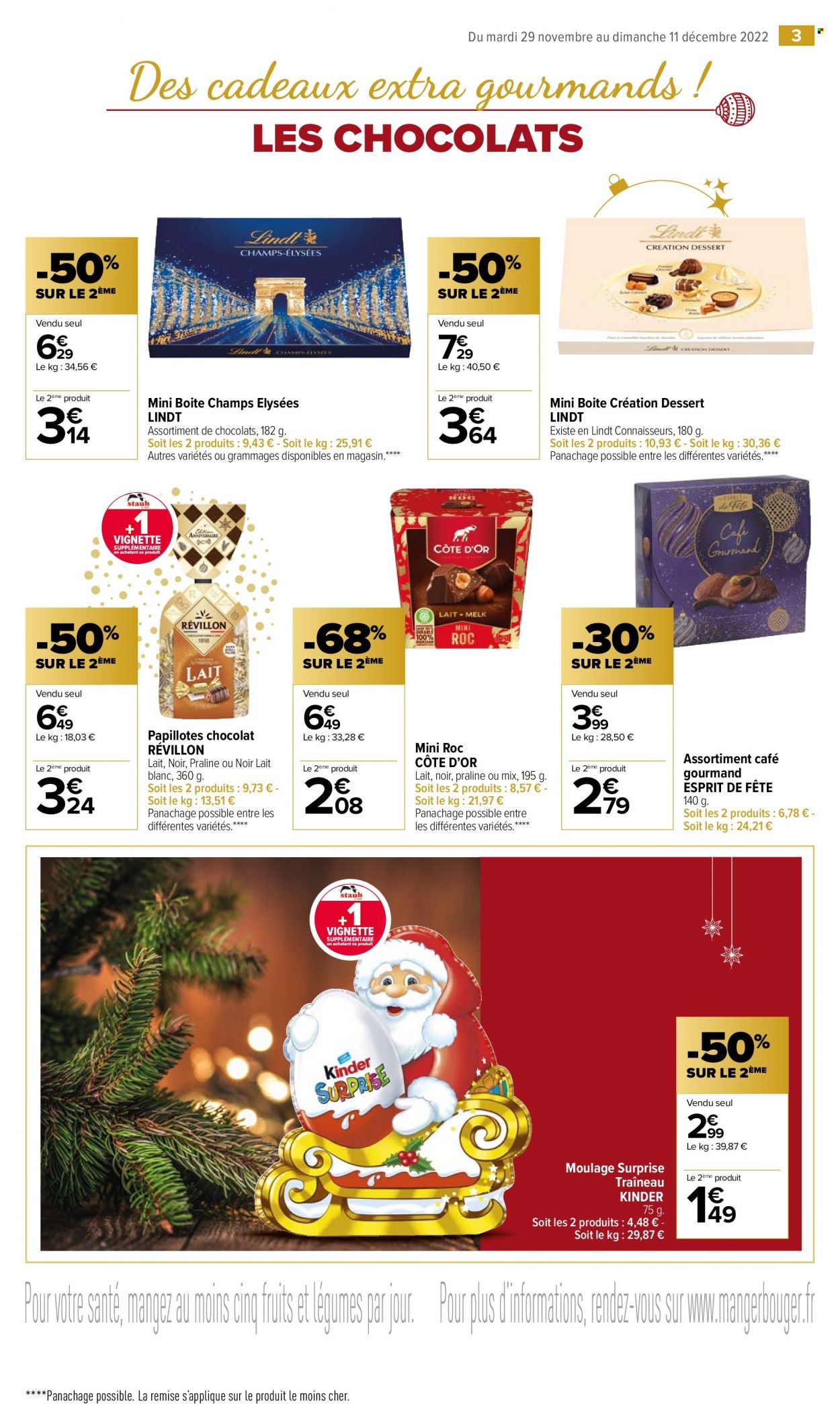 thumbnail - Catalogue Carrefour Market - 29/11/2022 - 11/12/2022 - Produits soldés - chocolat, Kinder, pralinés, Lindt, Côte d'Or, expressions gourmandes, papillotes. Page 7.