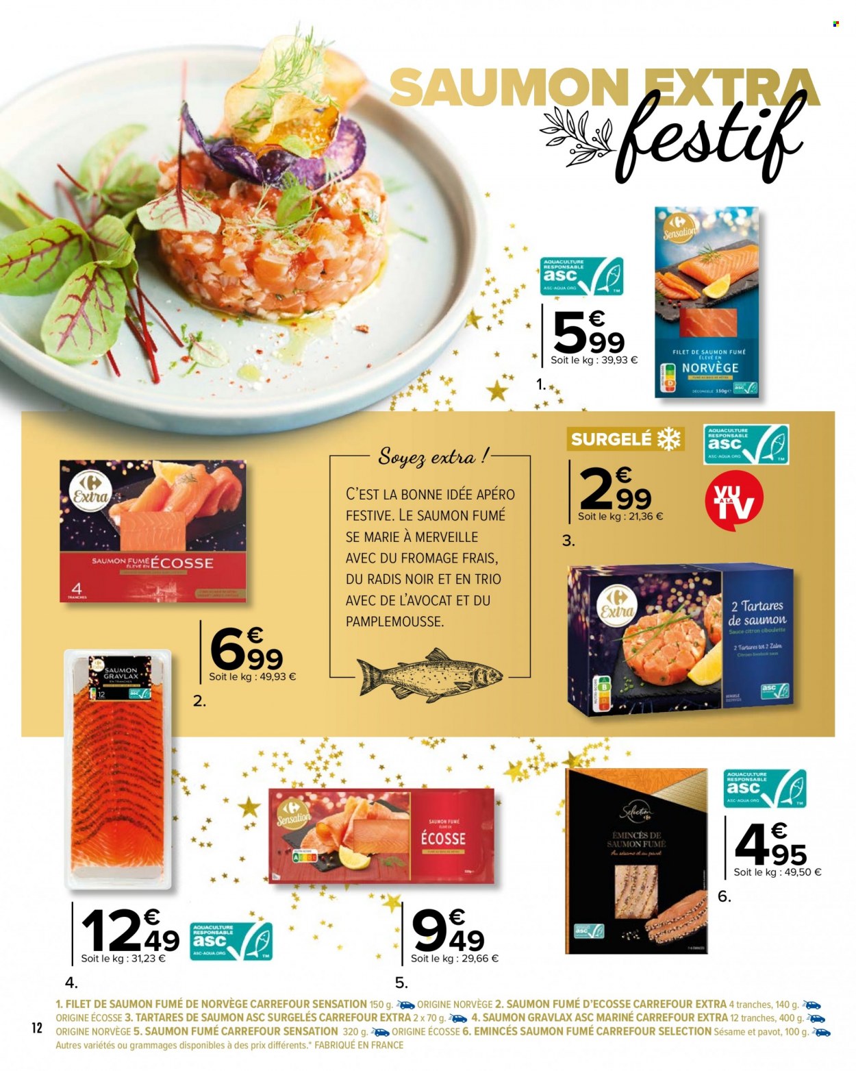 thumbnail - Catalogue Carrefour Hypermarchés - 29/11/2022 - 31/12/2022 - Produits soldés - pamplemousse, radis, pavés de saumon, fromage, fromage frais. Page 12.