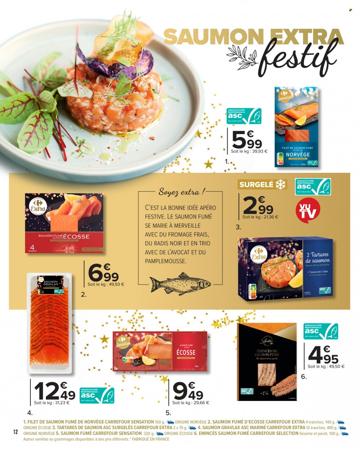 thumbnail - Catalogue Carrefour Market - 29/11/2022 - 31/12/2022 - Produits soldés - pamplemousse, radis, pavés de saumon, fromage, fromage frais. Page 12.