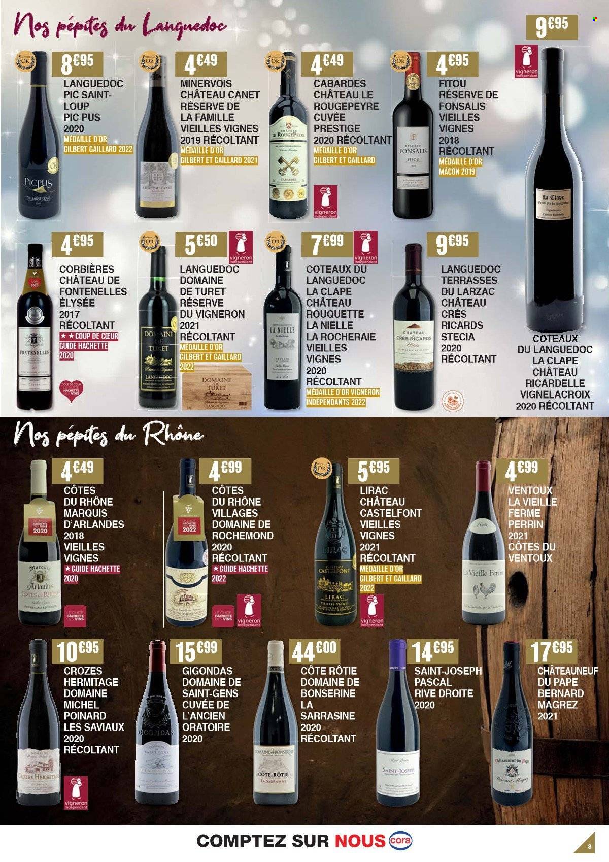 thumbnail - Catalogue Cora - 29/11/2022 - 24/12/2022 - Produits soldés - Gilbert, Corbières, Côtes du Rhône, Châteauneuf du Pape, vin. Page 3.