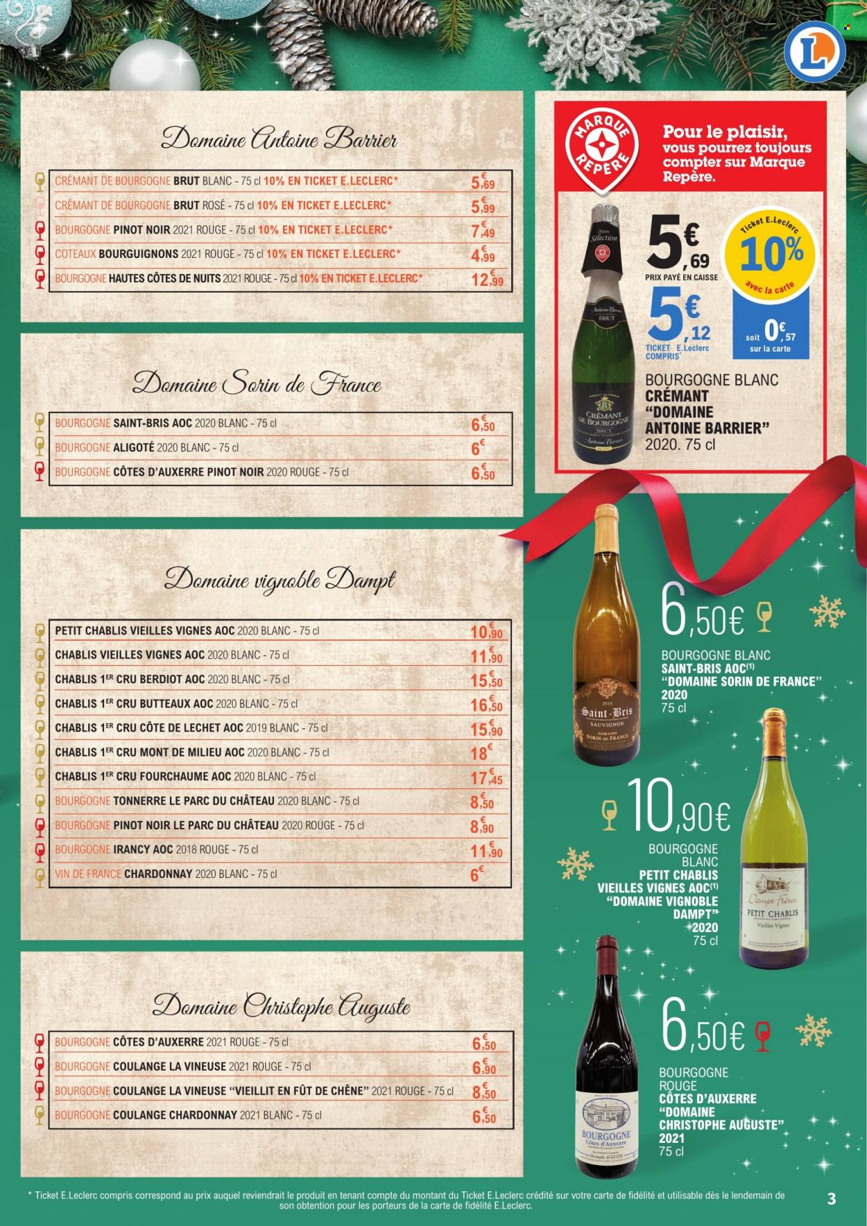 thumbnail - Catalogue E.Leclerc - 28/11/2022 - 11/12/2022 - Produits soldés - alcool, vin, Crémant de Bourgogne, Cabernet Sauvignon. Page 3.
