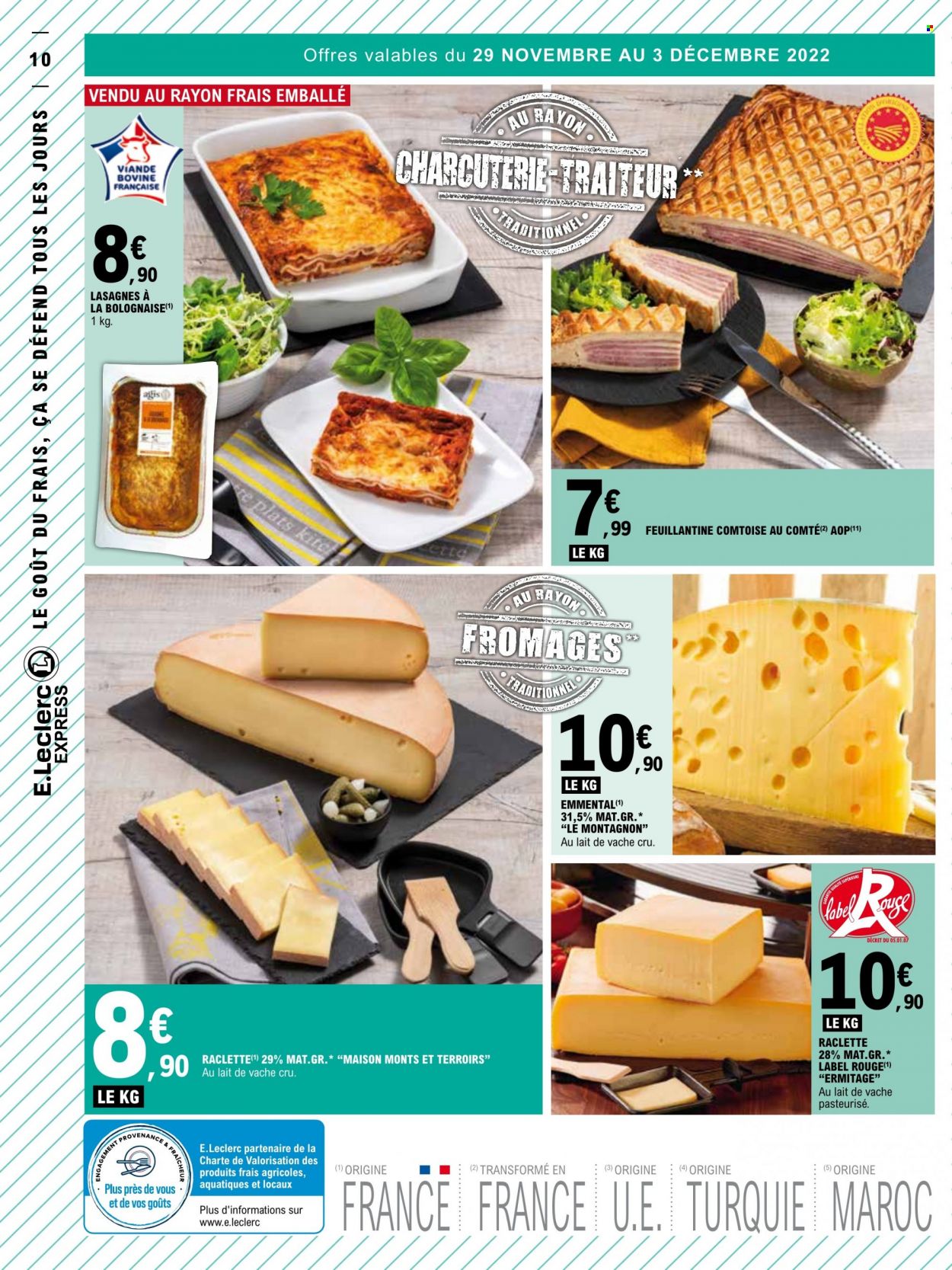 thumbnail - Catalogue E.Leclerc - 29/11/2022 - 10/12/2022 - Produits soldés - lasagnes, emmental, fromage, La Raclette, maison. Page 10.