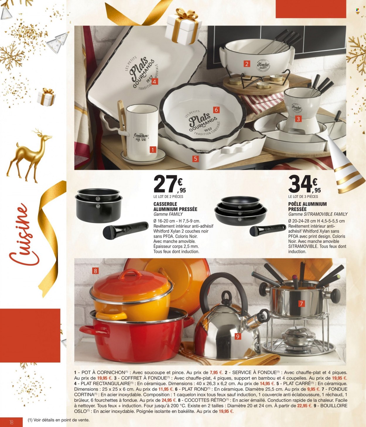 thumbnail - Catalogue E.Leclerc - 29/11/2022 - 17/12/2022 - Produits soldés - couches, casserole, coffret, poêle, appareil à fondue, fourchette, coupelle, bouilloire, réchaud. Page 18.